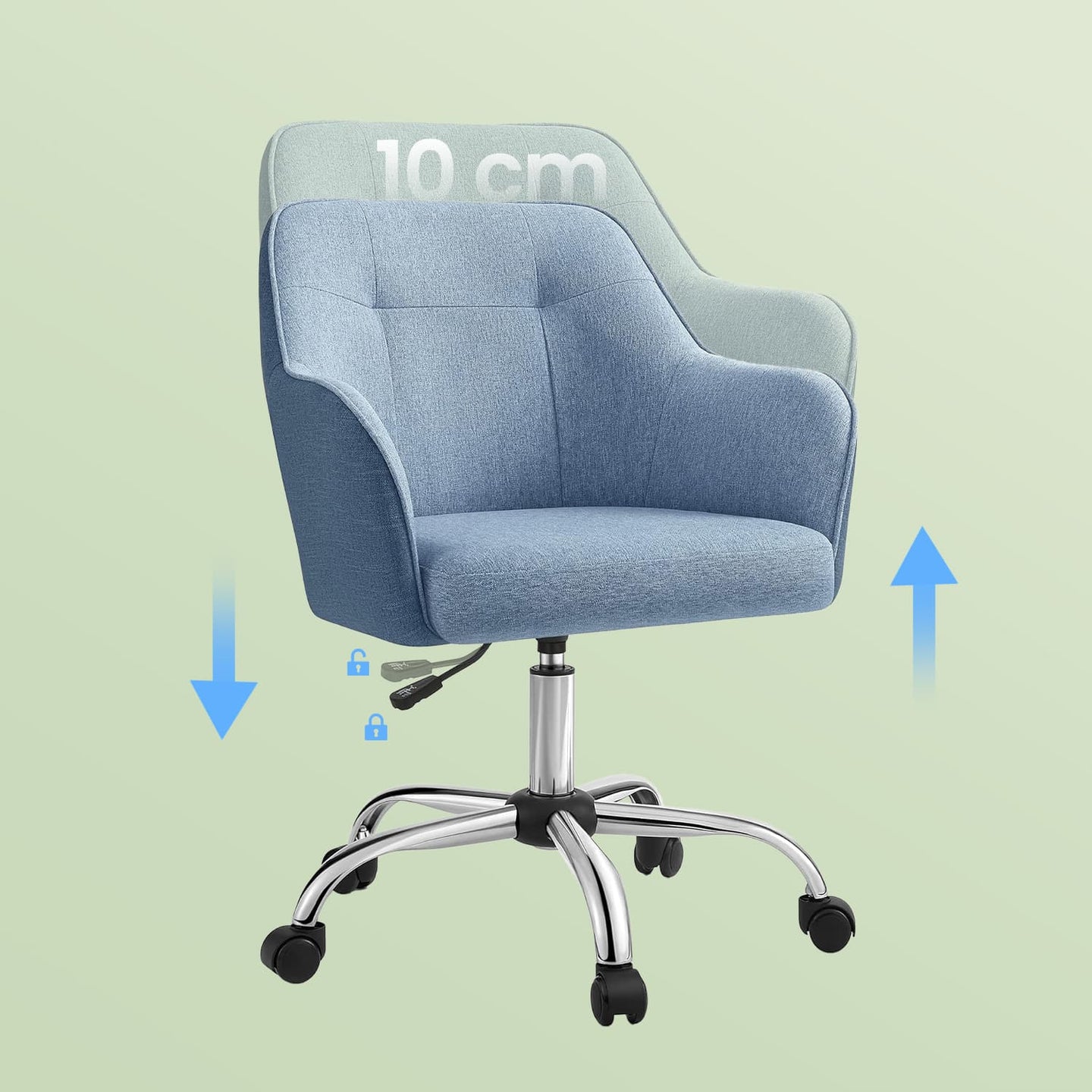 Office Chair - Cotton-Linen Fabric - Blue - Adjustable Height with Armrests
