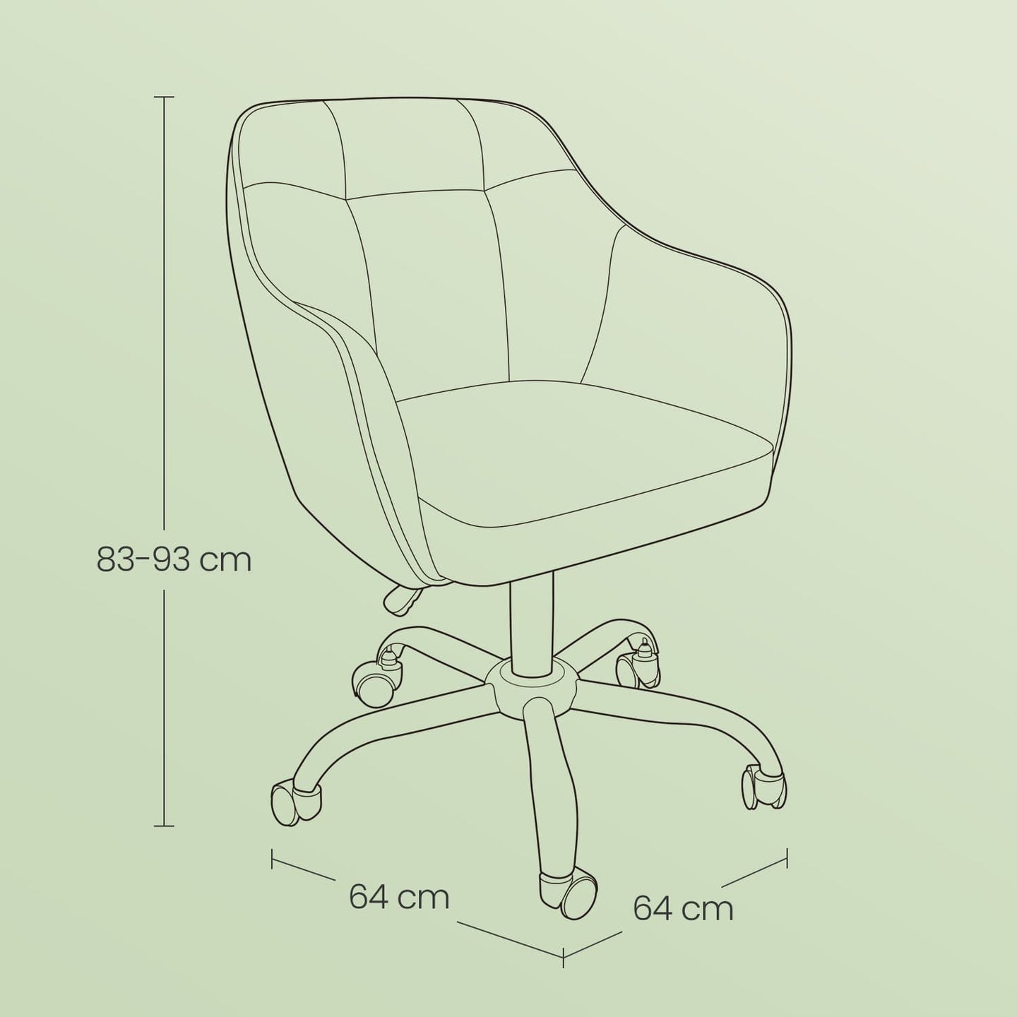 Office Chair - Cotton-Linen Fabric - Blue - Adjustable Height with Armrests