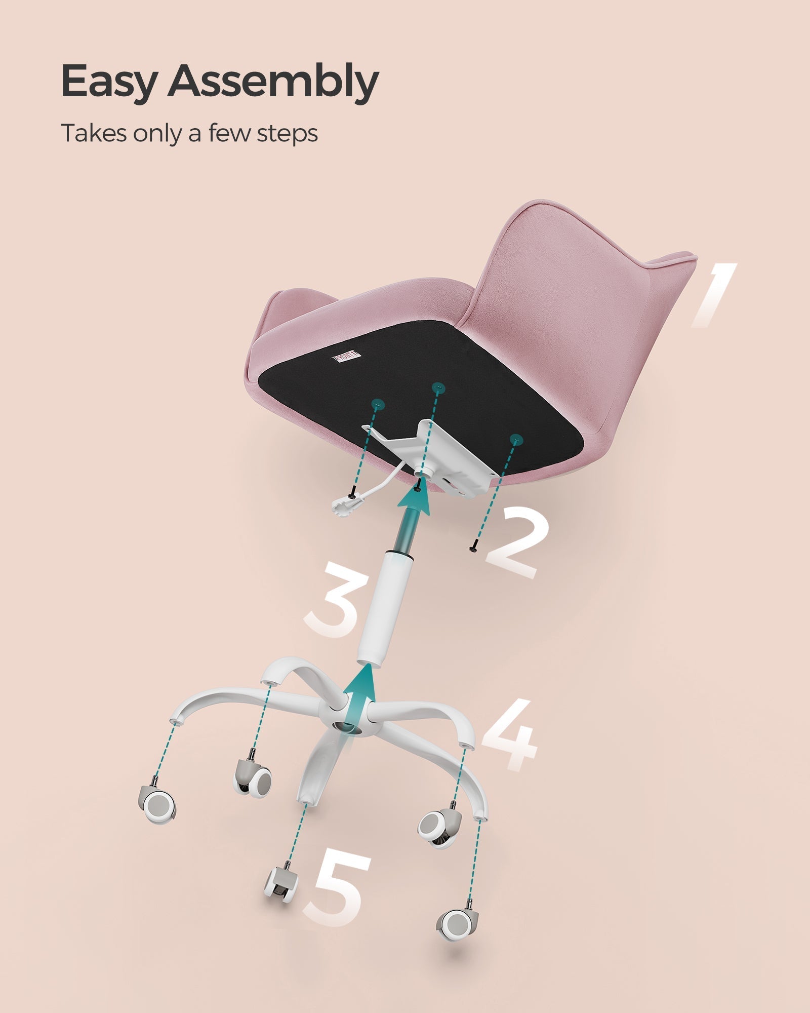 Swivel Office Chair - Linenette Fabric - Jelly Pink - Ergonomic and Height Adjustable