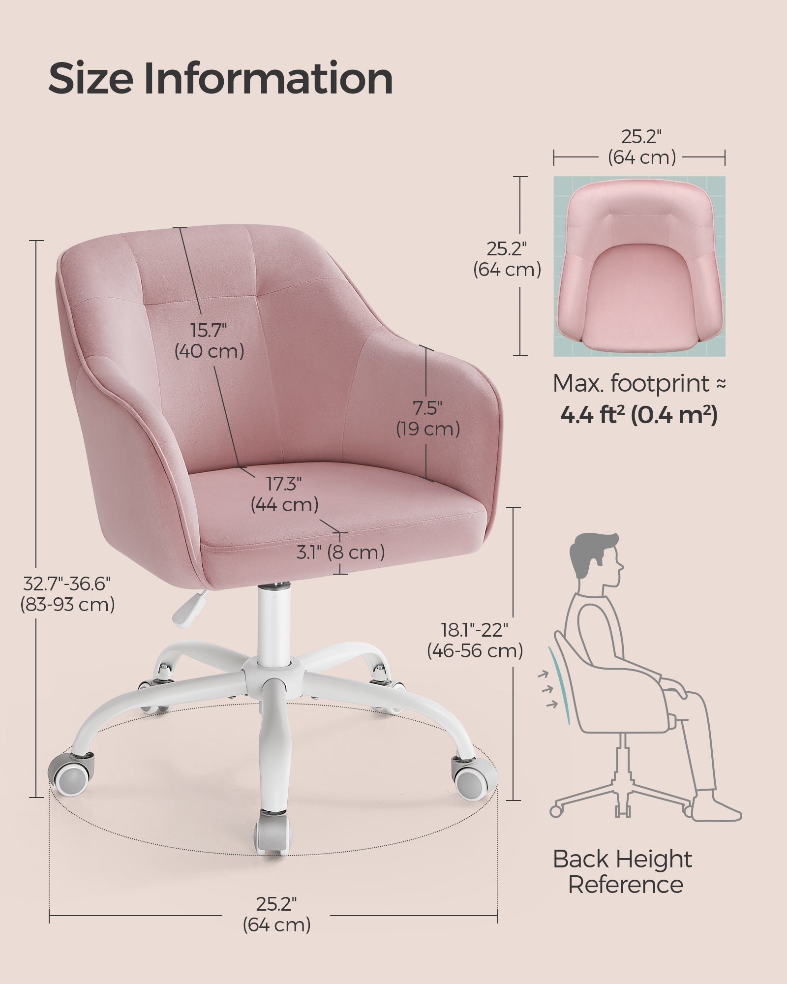 Swivel Office Chair - Linenette Fabric - Jelly Pink - Ergonomic and Height Adjustable