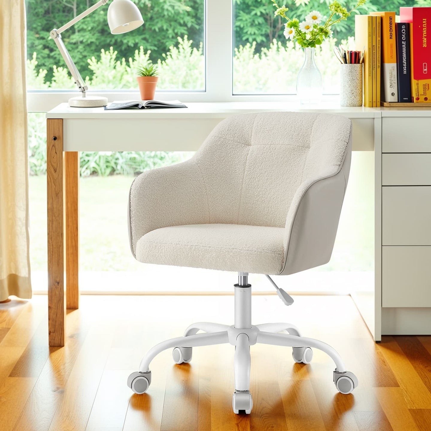 Accent Chair - Cotton-Linen Fabric - Beige - Adjustable Height