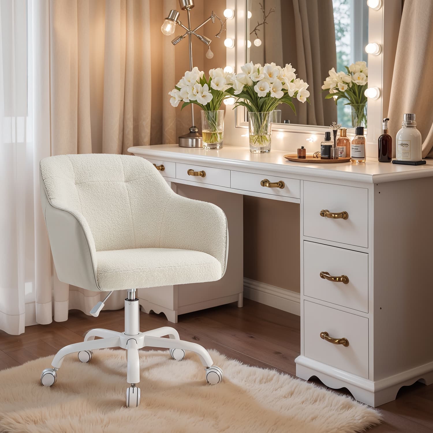 Accent Chair - Cotton-Linen Fabric - Beige - Adjustable Height
