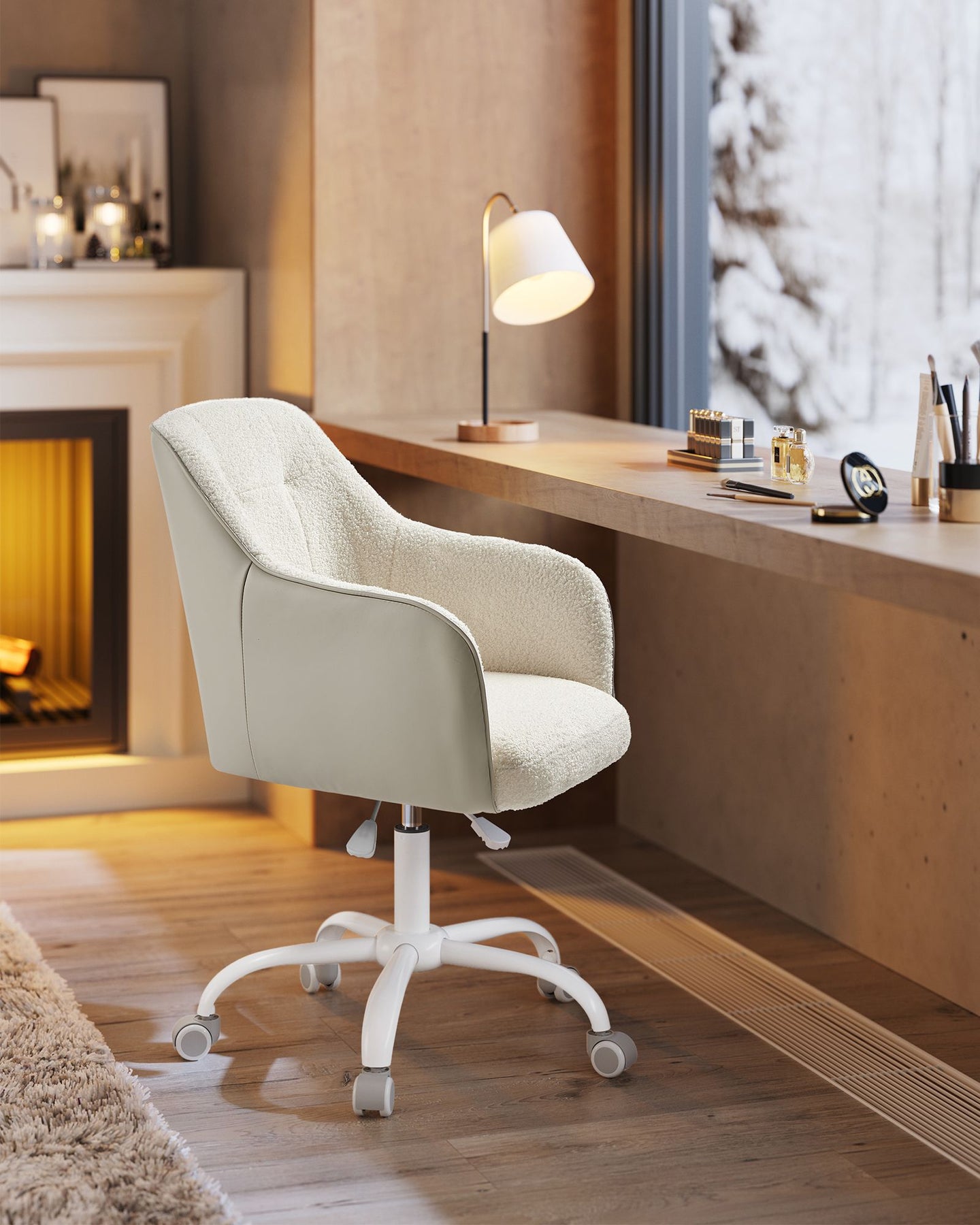 Swivel Desk Chair - Linenette Fabric - Cappuccino Beige - Ergonomic and Height Adjustable