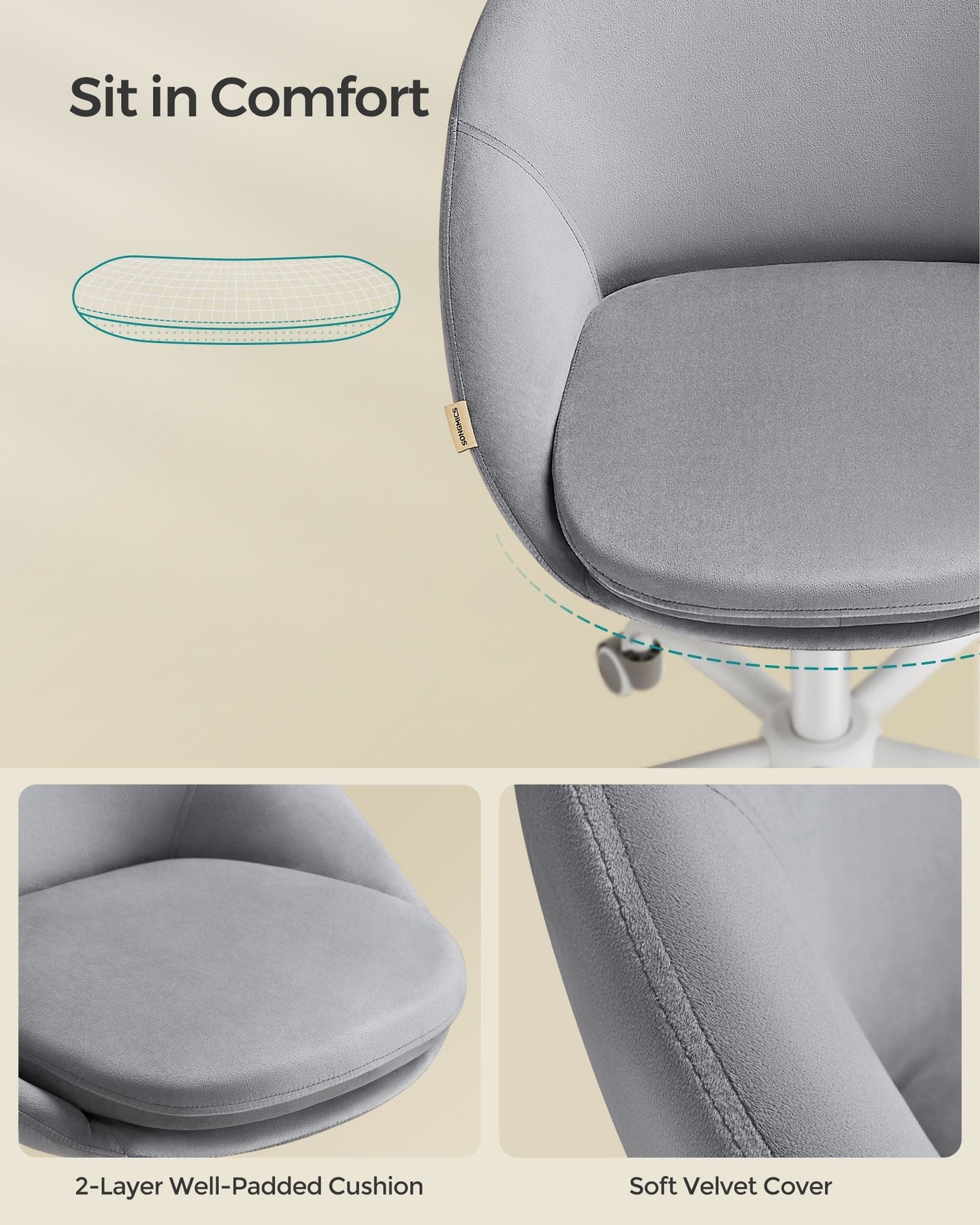 Swivel Chair - Velvet - Dove Grey - Foam Padding