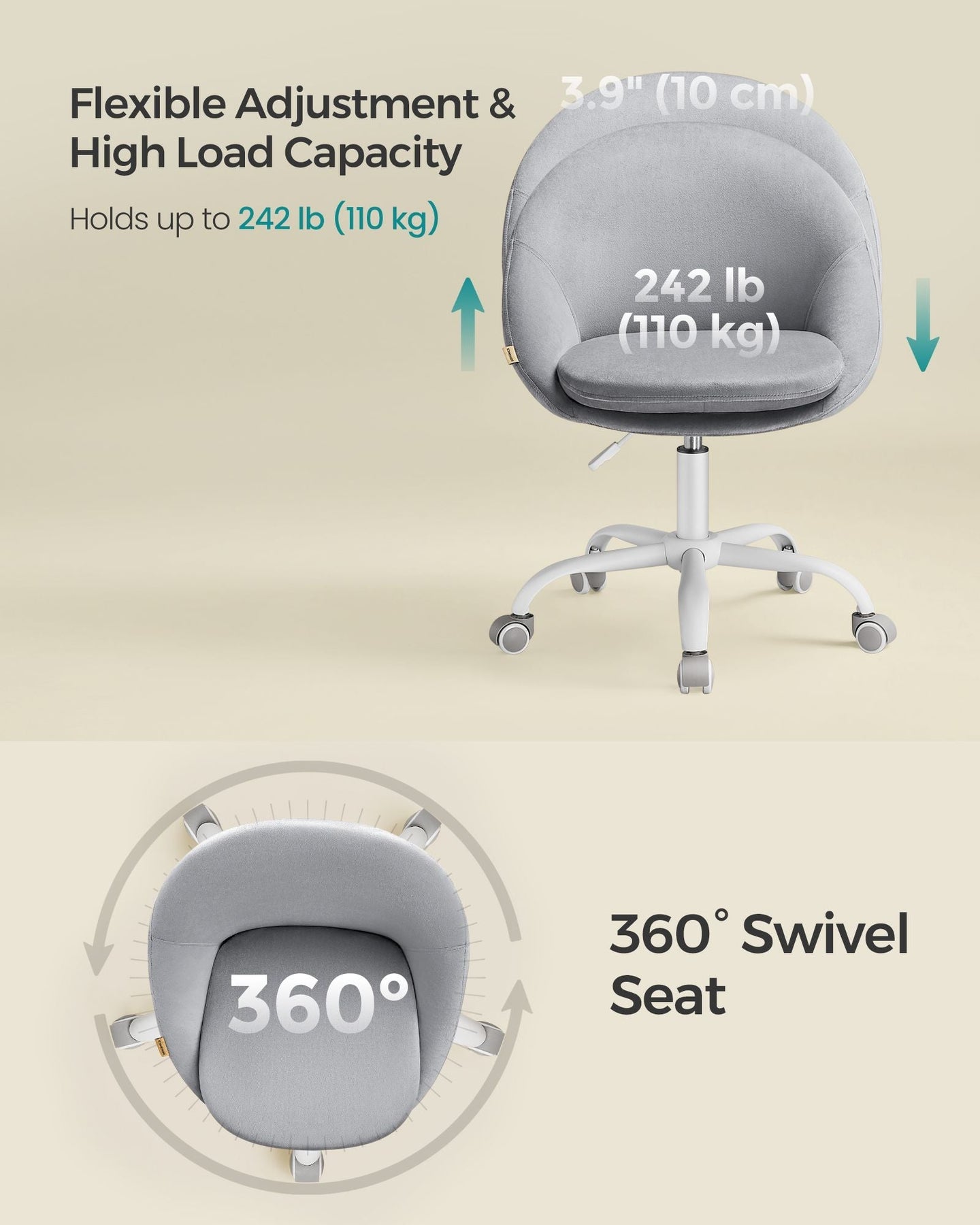 Swivel Chair - Velvet - Dove Grey - Foam Padding