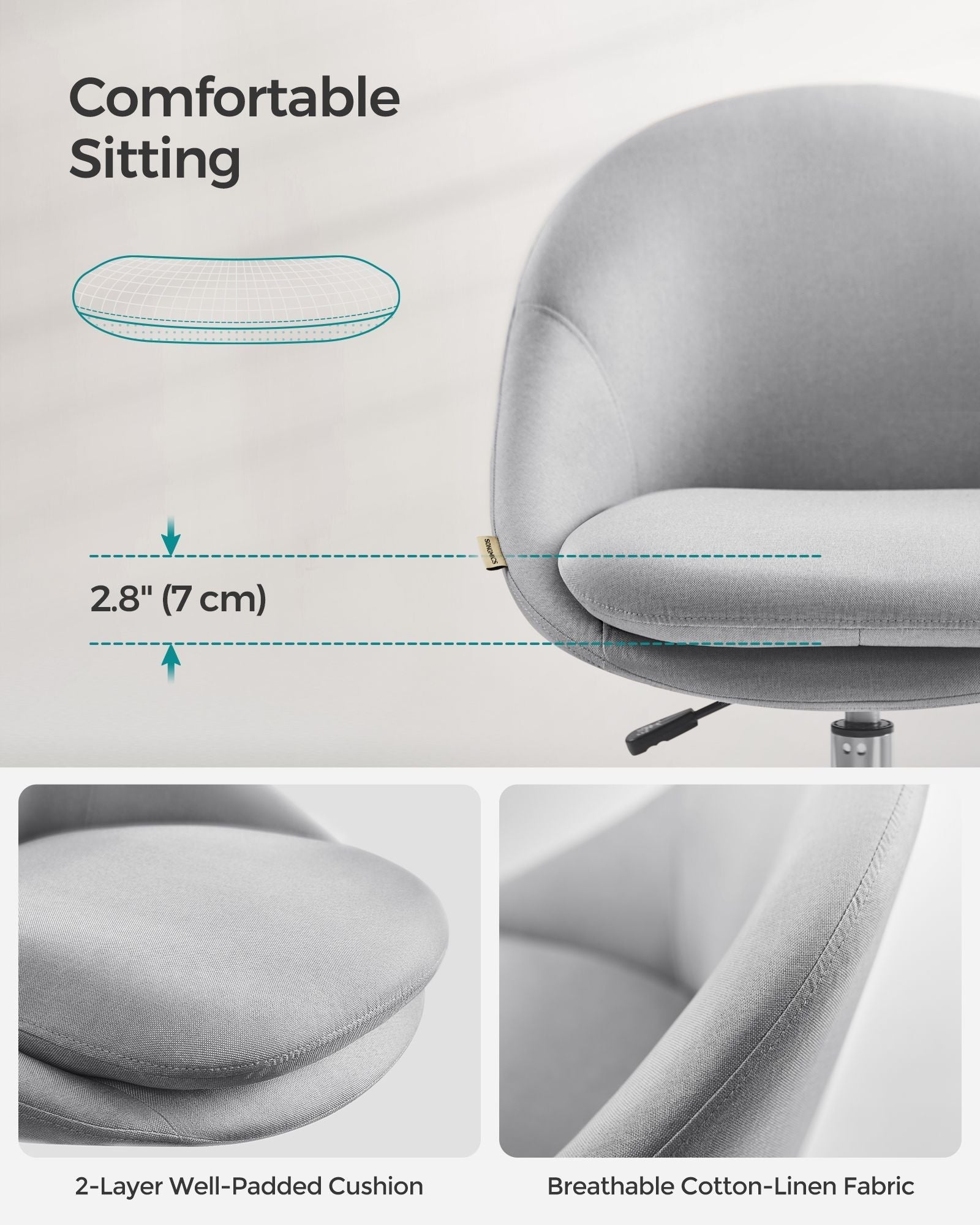 Office Chair - Foam - Dove Grey - Swivel Design with Adjustable Height