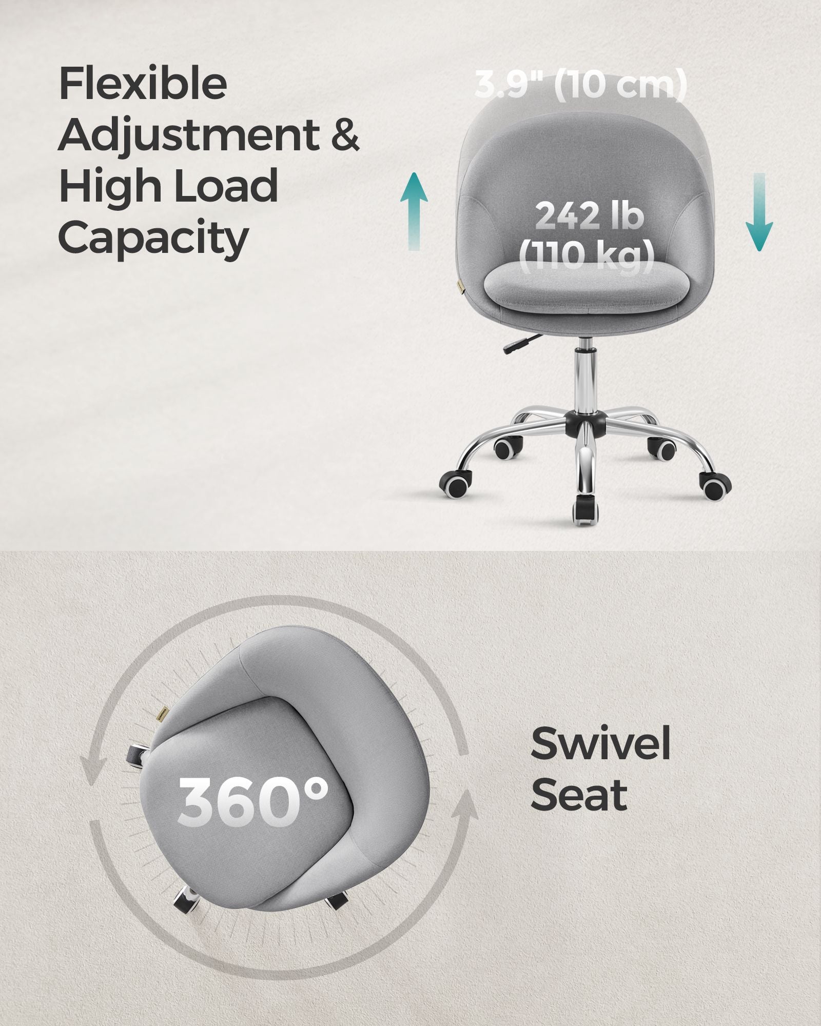 Office Chair - Foam - Dove Grey - Swivel Design with Adjustable Height