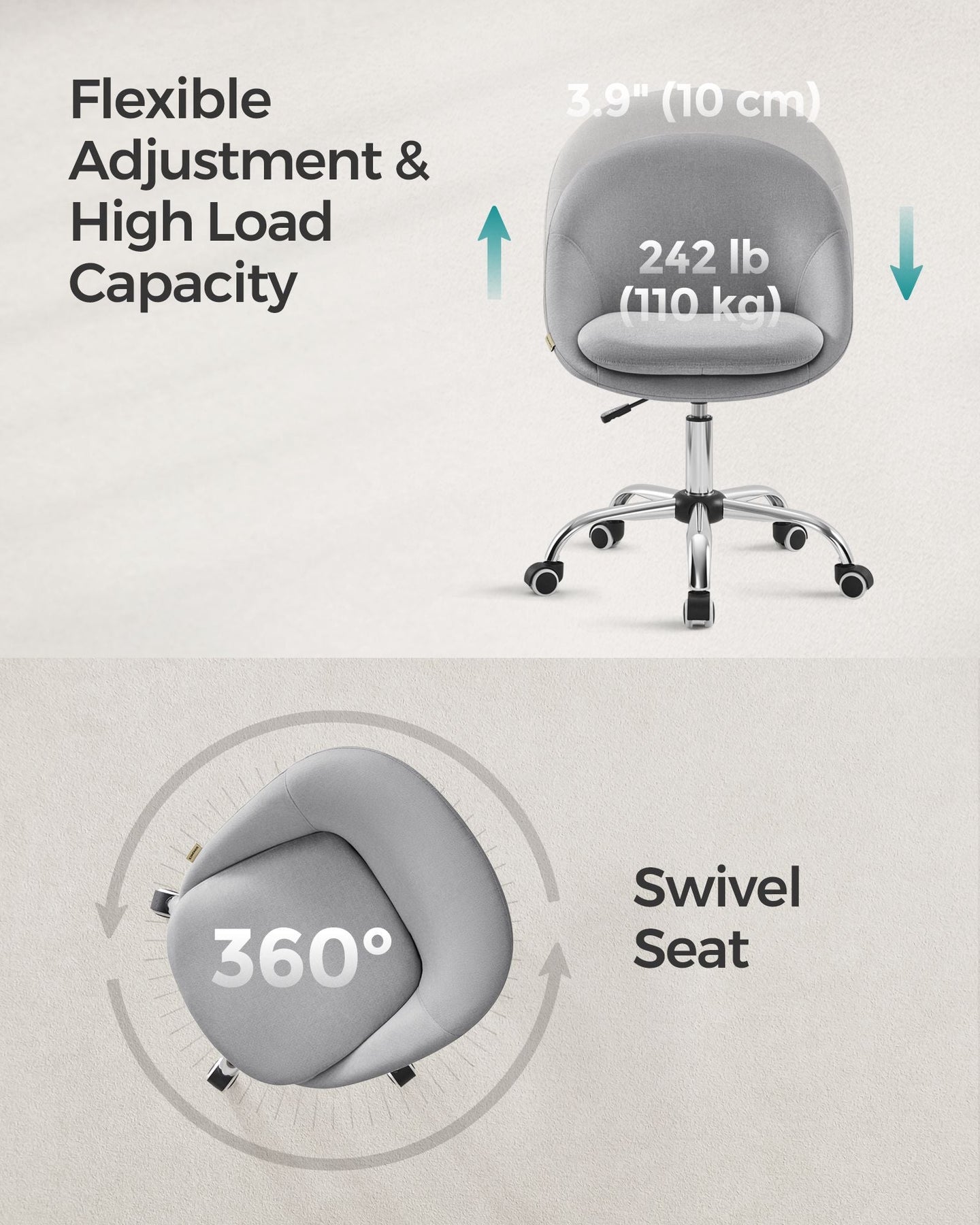 Office Chair - Foam - Dove Grey - Swivel Design with Adjustable Height
