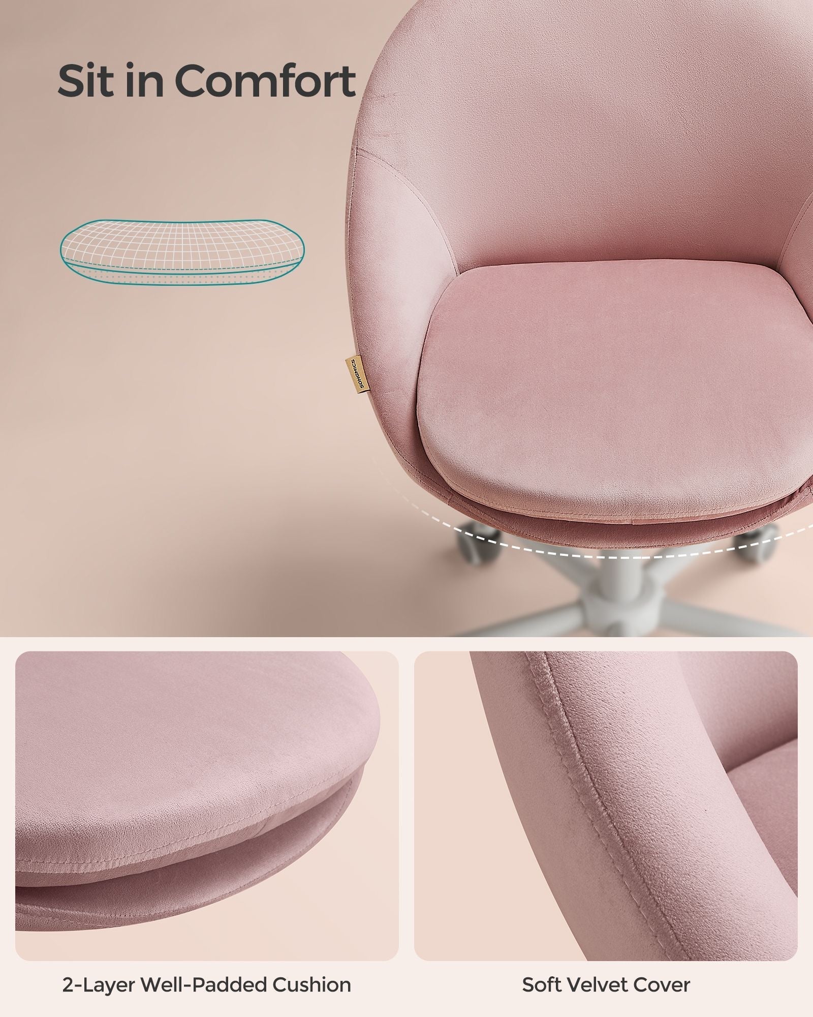 Swivel Chair - Velvet - Jelly Pink - Foam Padding