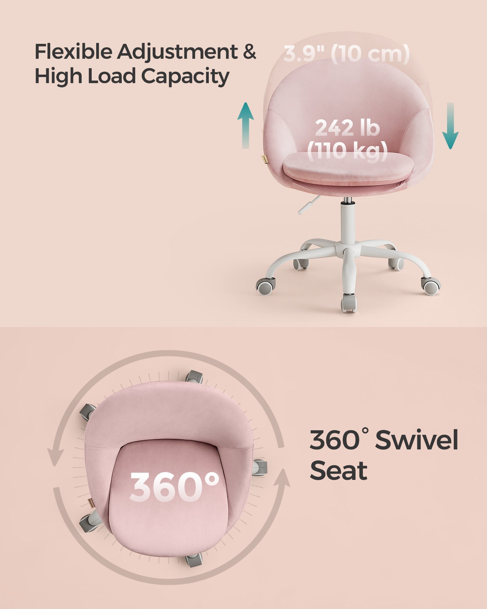 Swivel Chair - Velvet - Jelly Pink - Foam Padding