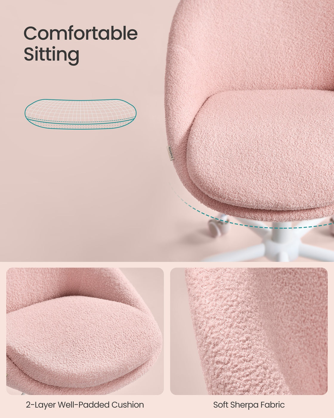Office Chair - Teddy Fleece and Foam - Jelly Pink