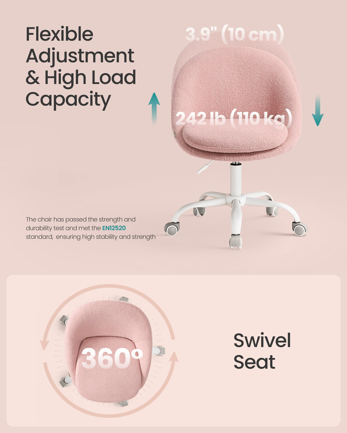 Office Chair - Teddy Fleece and Foam - Jelly Pink