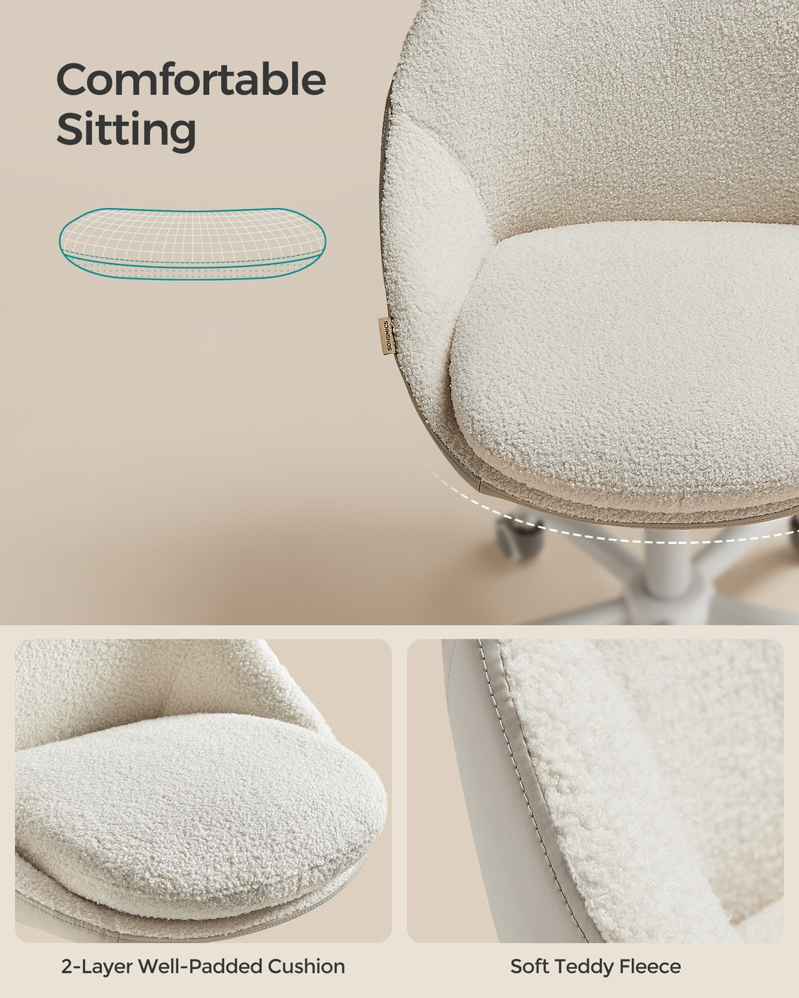 Office Chair - Teddy Fleece and Foam - Jelly Pink