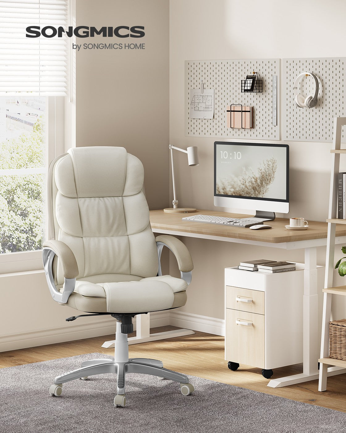 Office Chair - Synthetic Leather and Foam - Cream White