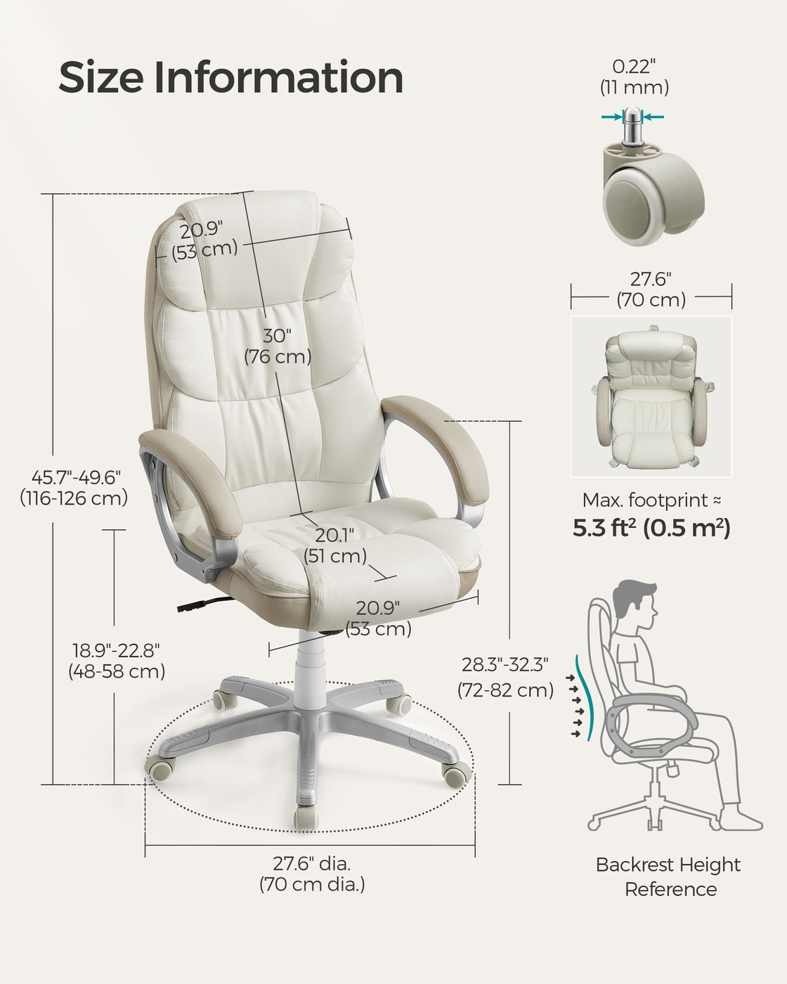 Office Chair - Synthetic Leather and Foam - Cream White