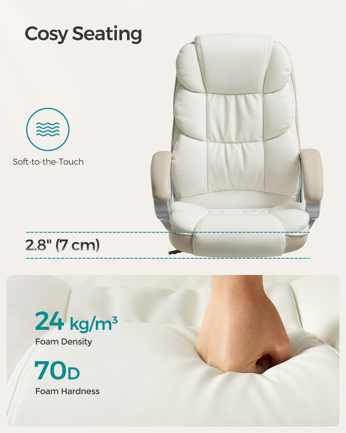 Office Chair - Synthetic Leather and Foam - Cream White