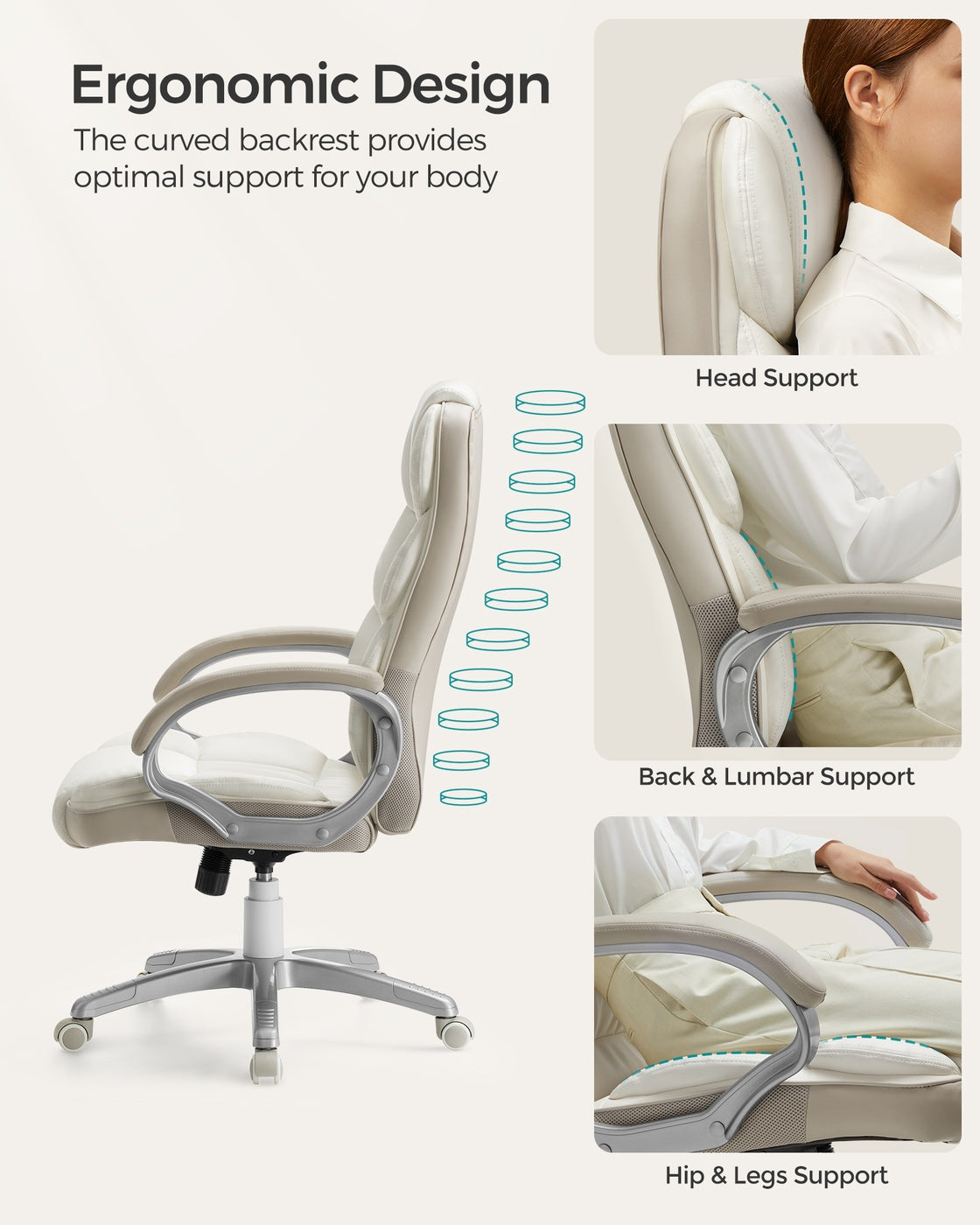 Office Chair - Synthetic Leather and Foam - Cream White