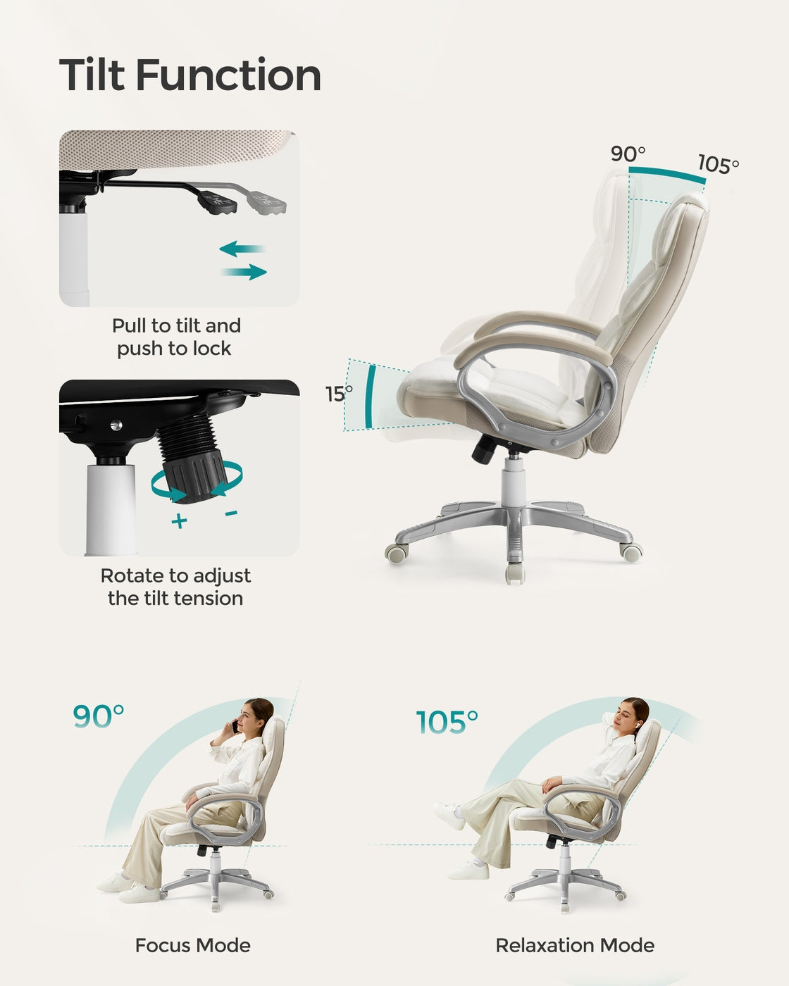 Office Chair - Synthetic Leather and Foam - Cream White