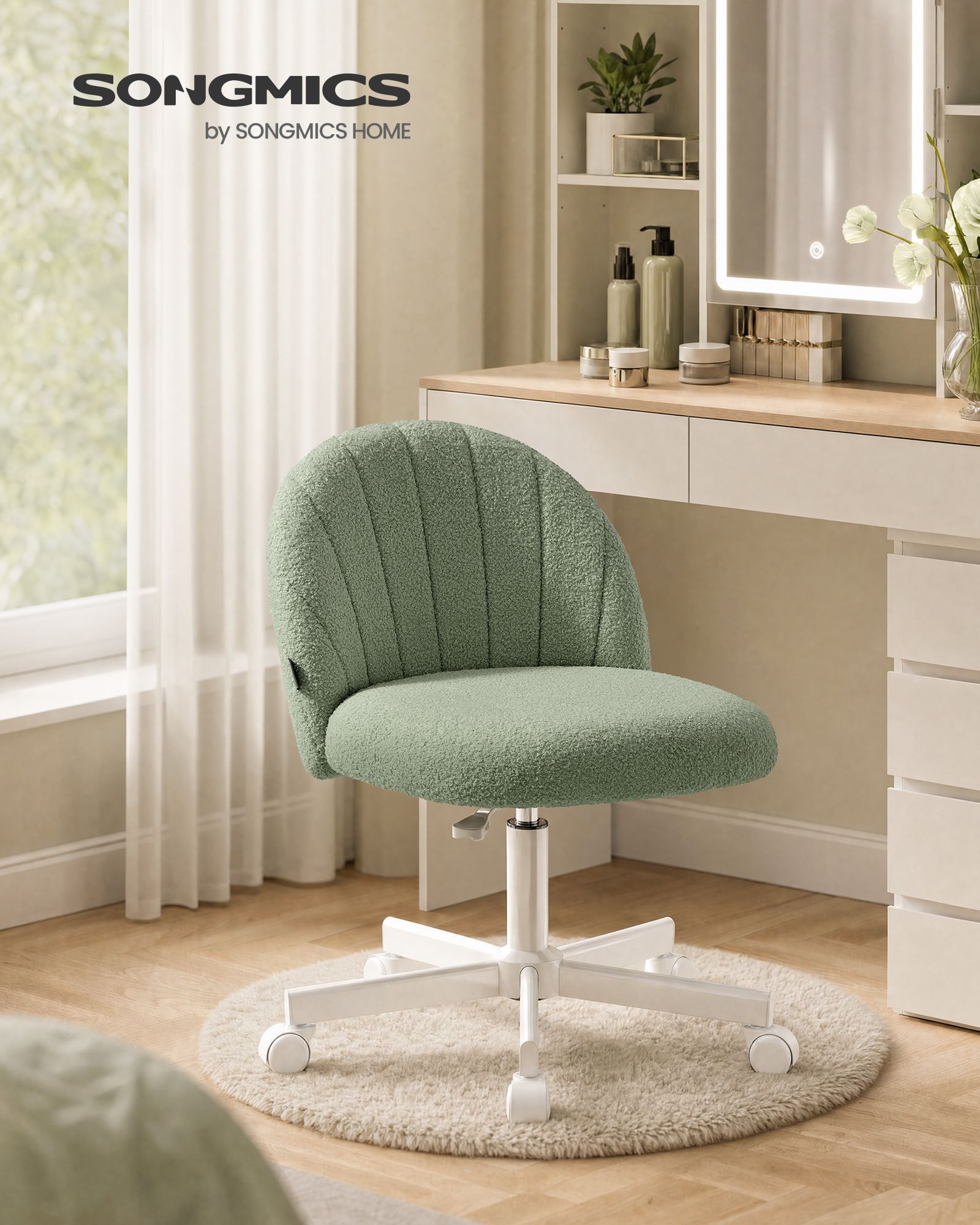 Vanity Stool - Upholstered - Laurel Green - 60 x 60 x 70.5-83.5 cm