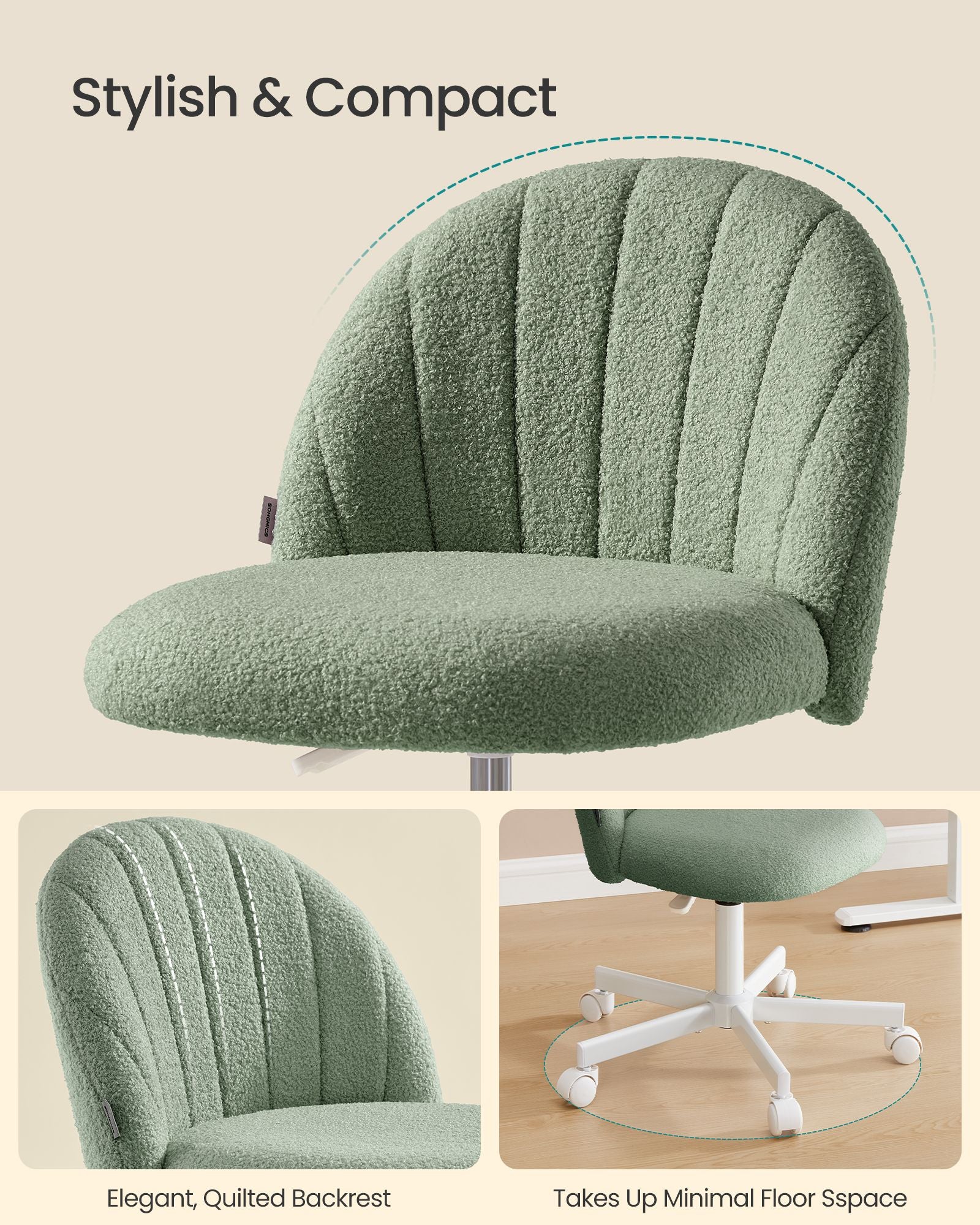 Vanity Stool - Upholstered - Laurel Green - 60 x 60 x 70.5-83.5 cm