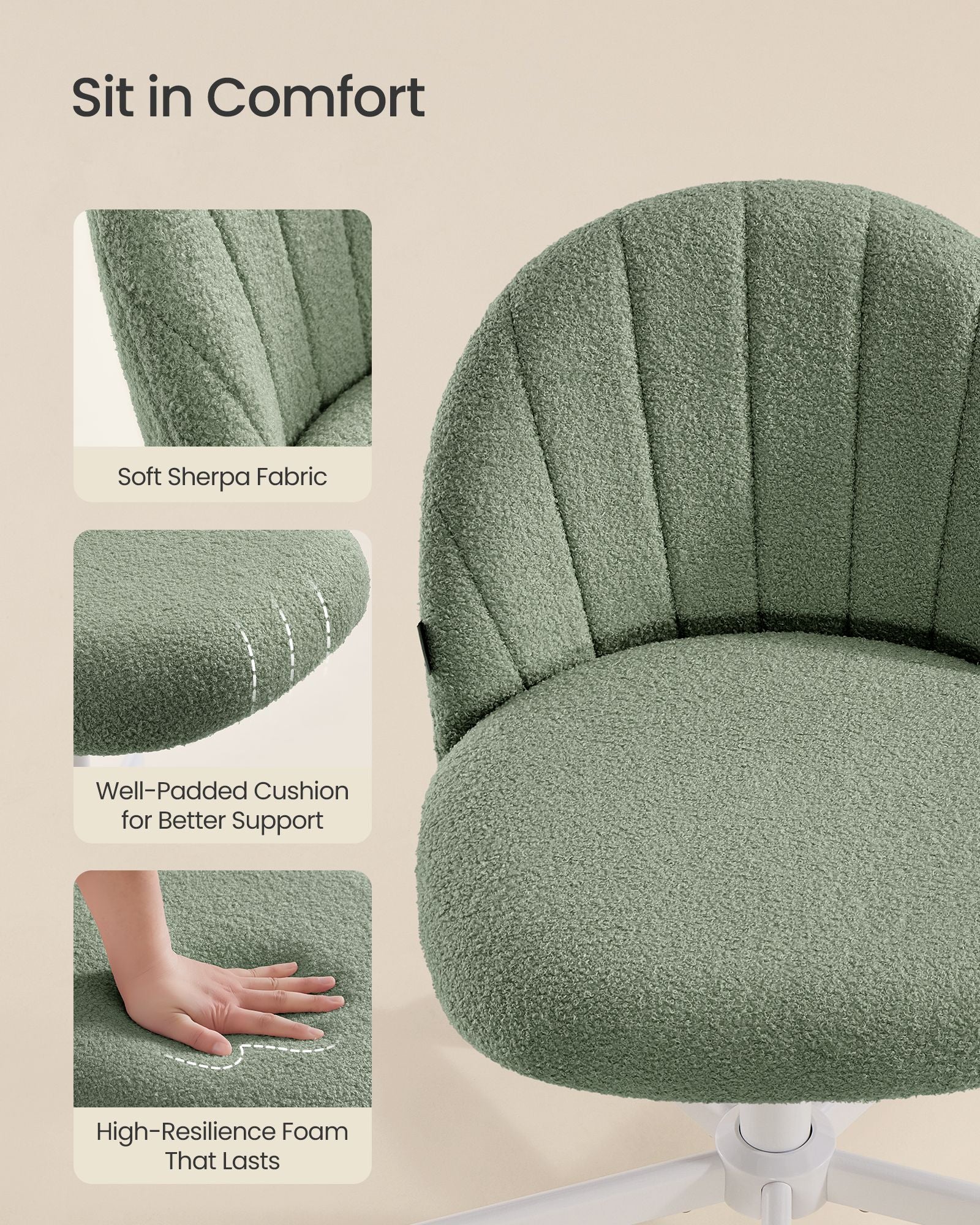 Vanity Stool - Upholstered - Laurel Green - 60 x 60 x 70.5-83.5 cm