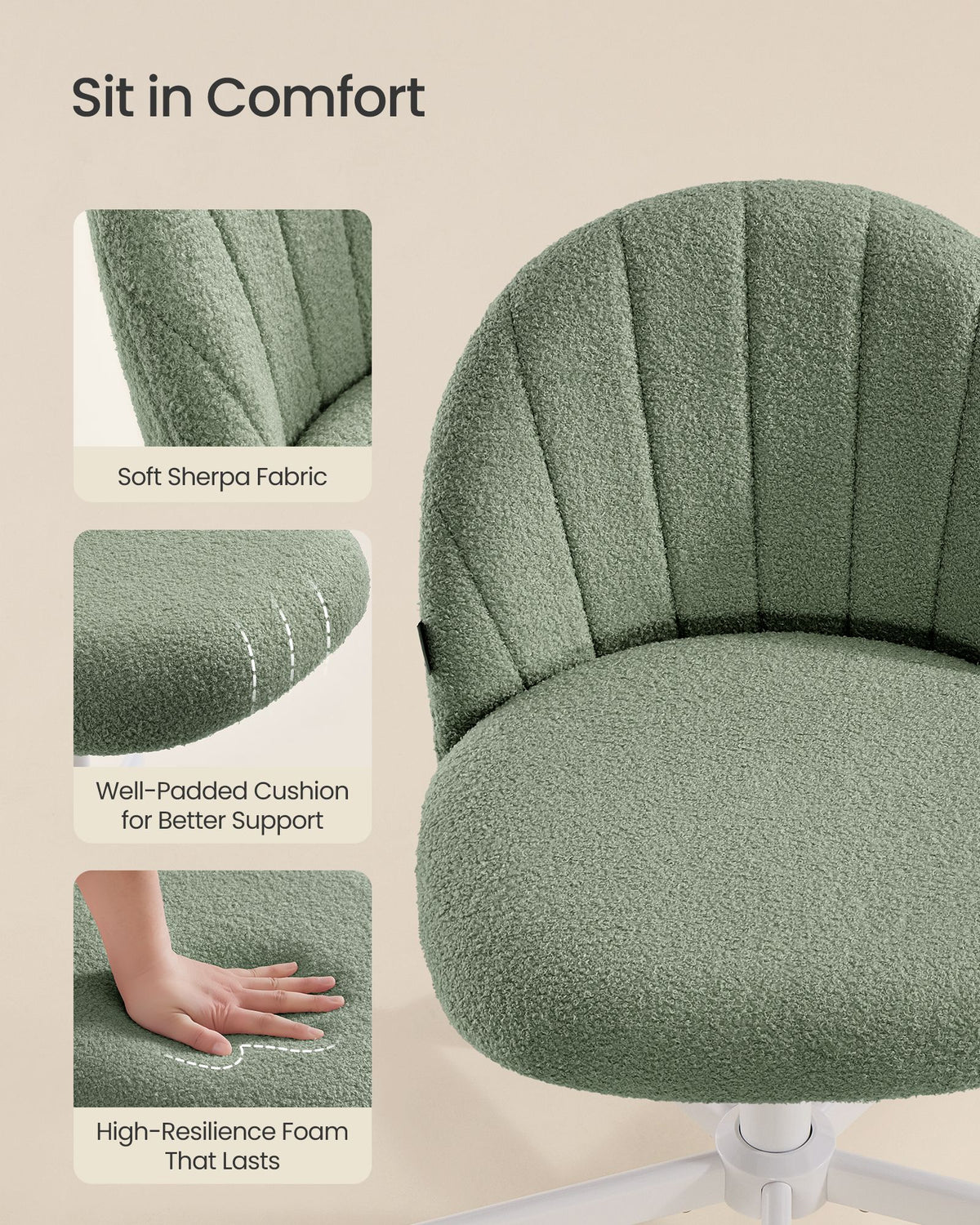 Vanity Stool - Upholstered - Laurel Green - 60 x 60 x 70.5-83.5 cm
