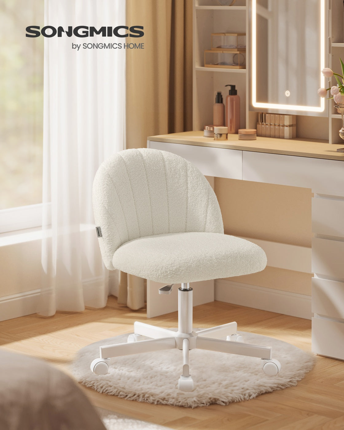 Swivel Office Chair - Cream White - Teddy Fleece