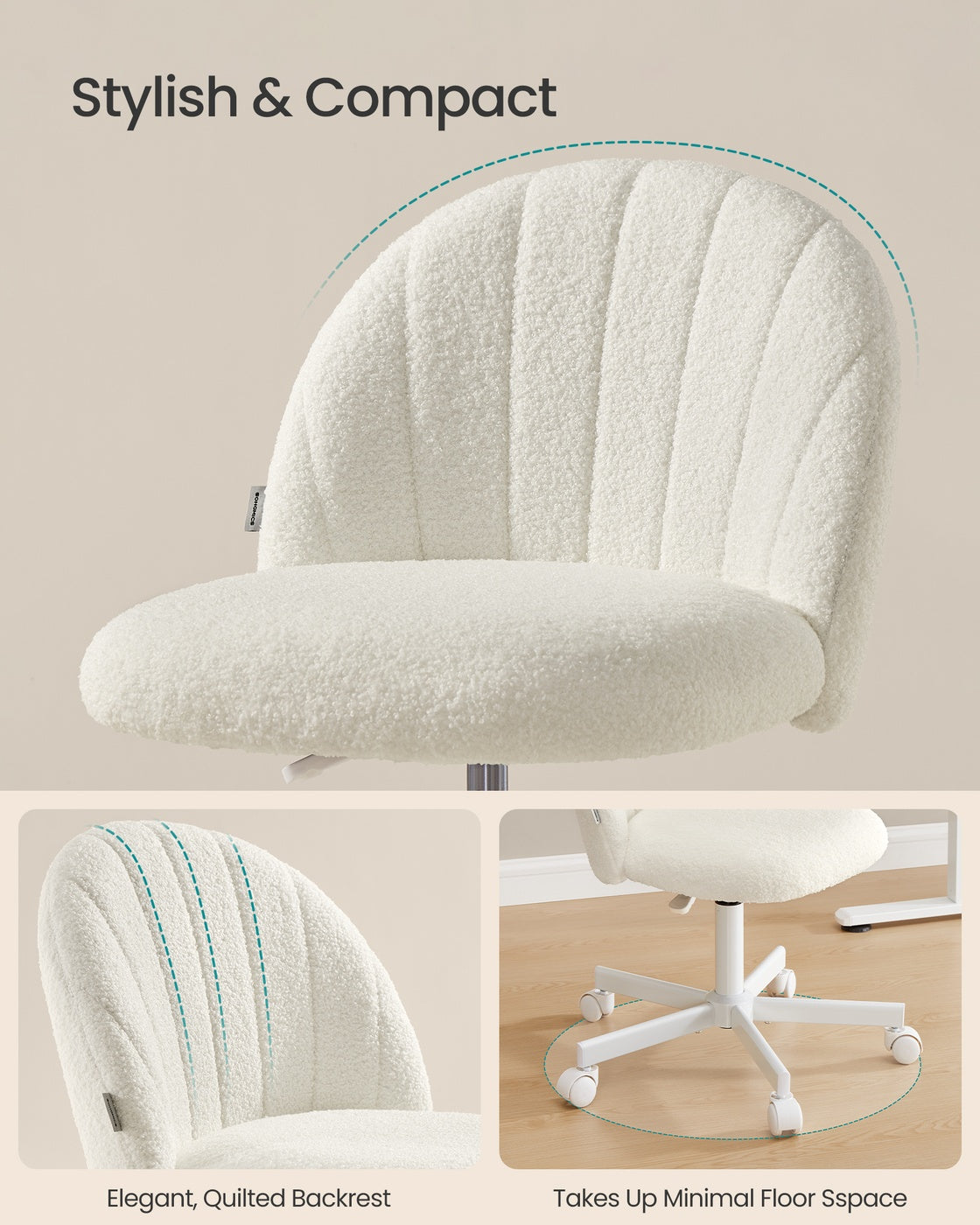 Swivel Office Chair - Cream White - Teddy Fleece