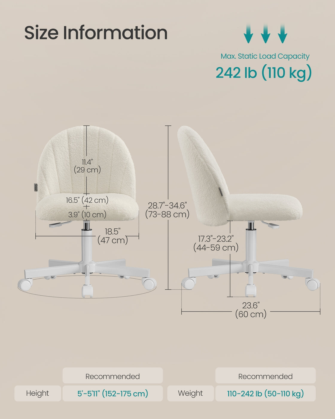 Swivel Office Chair - Cream White - Teddy Fleece