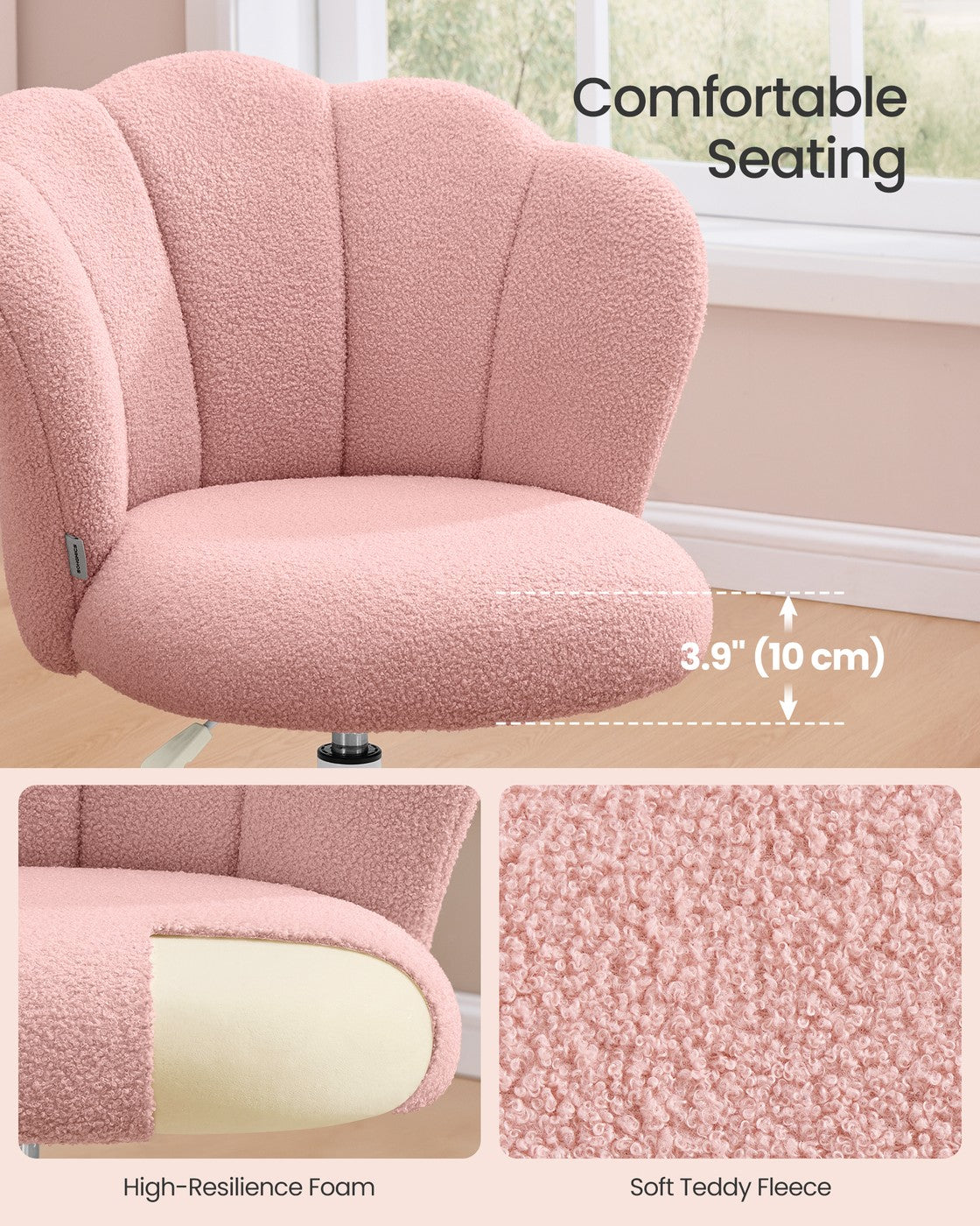 Swivel Office Desk Chair - Foam and PU Plastic - Jelly Pink