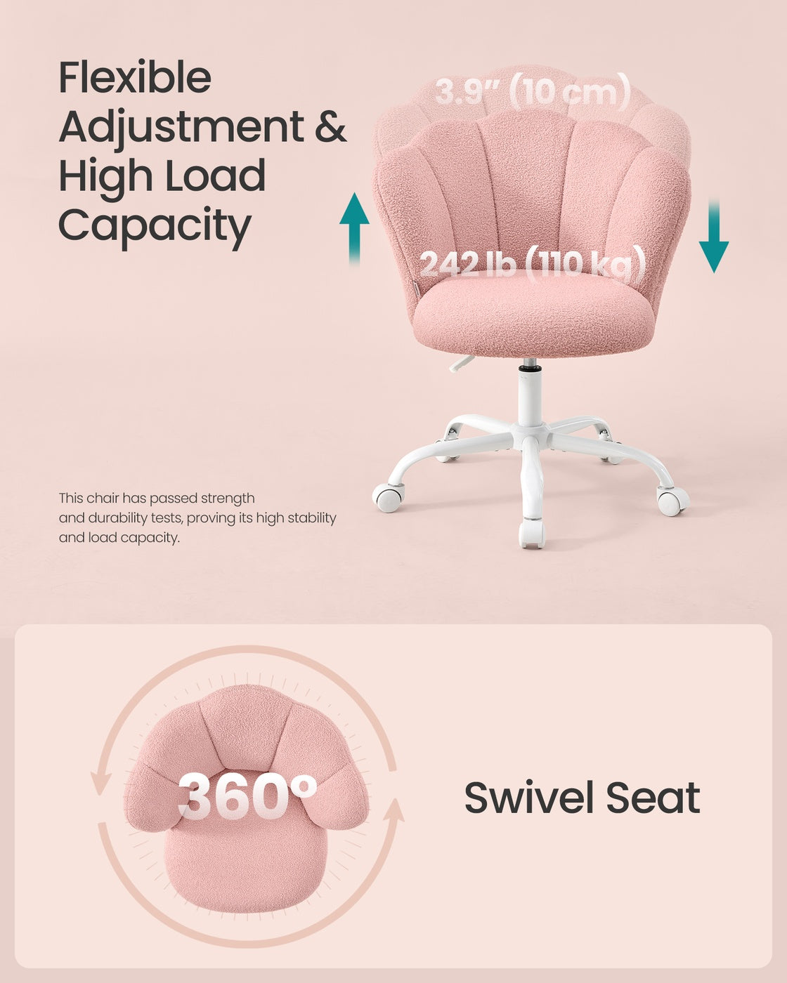 Swivel Office Desk Chair - Foam and PU Plastic - Jelly Pink