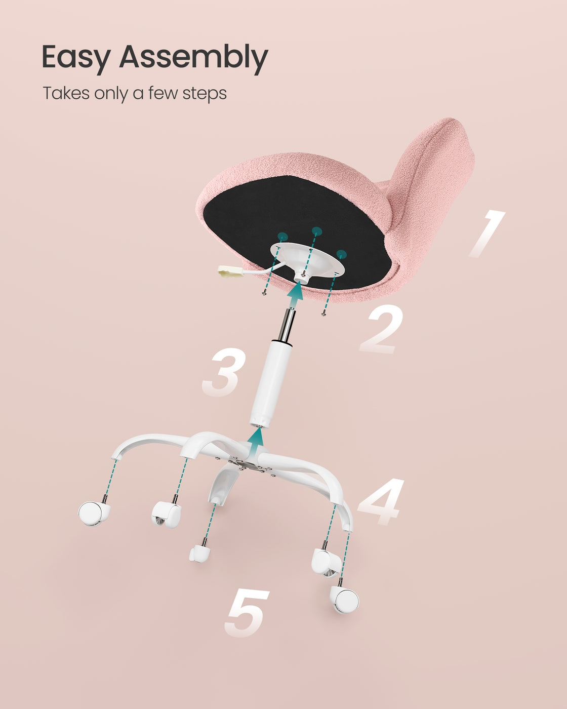 Swivel Office Desk Chair - Foam and PU Plastic - Jelly Pink