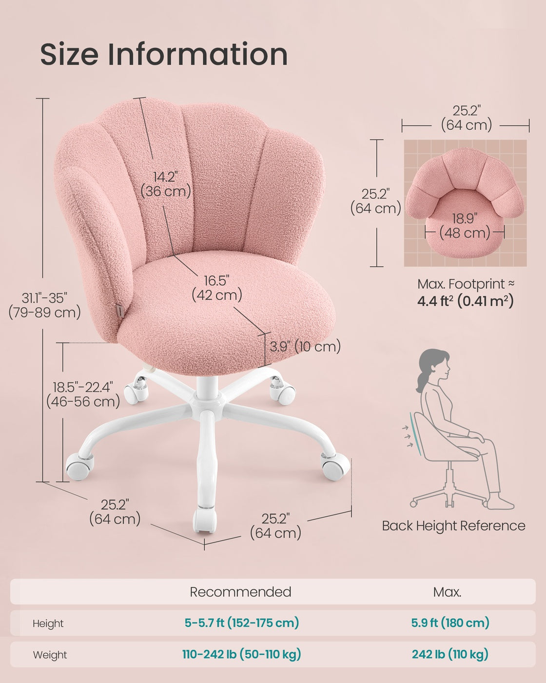 Swivel Office Desk Chair - Foam and PU Plastic - Jelly Pink