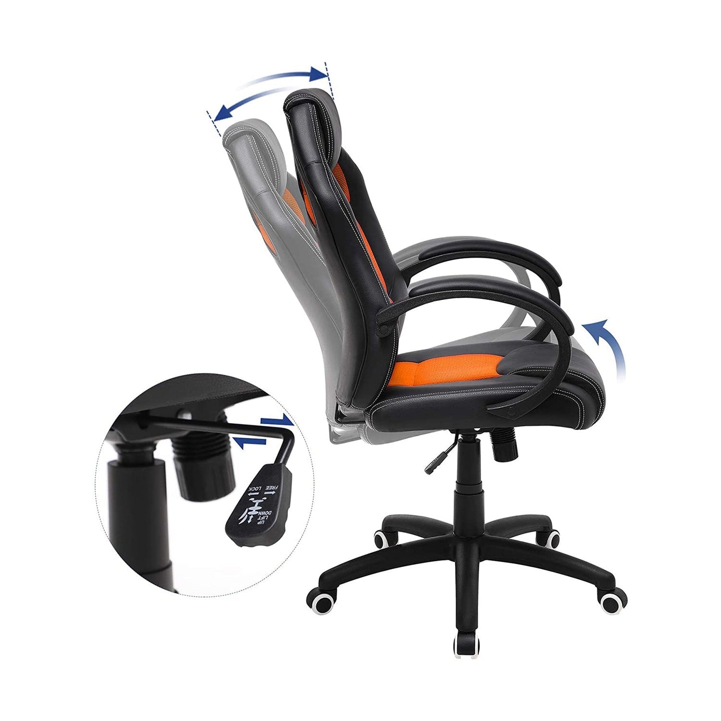 Swivel Computer Chair - PU - Blue - Racing Sport Design with Tilt Function