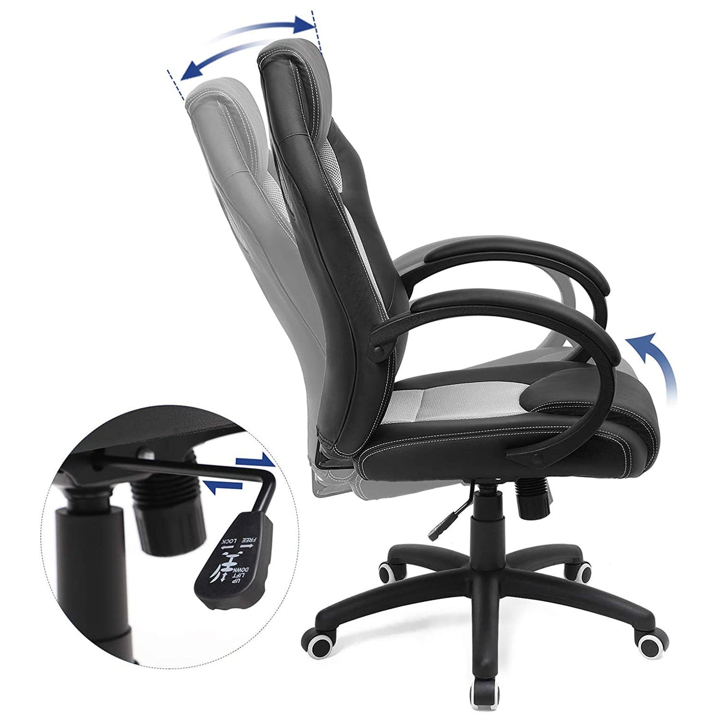 Swivel Computer Chair - PU - Blue - 360-Degree Tilt Function