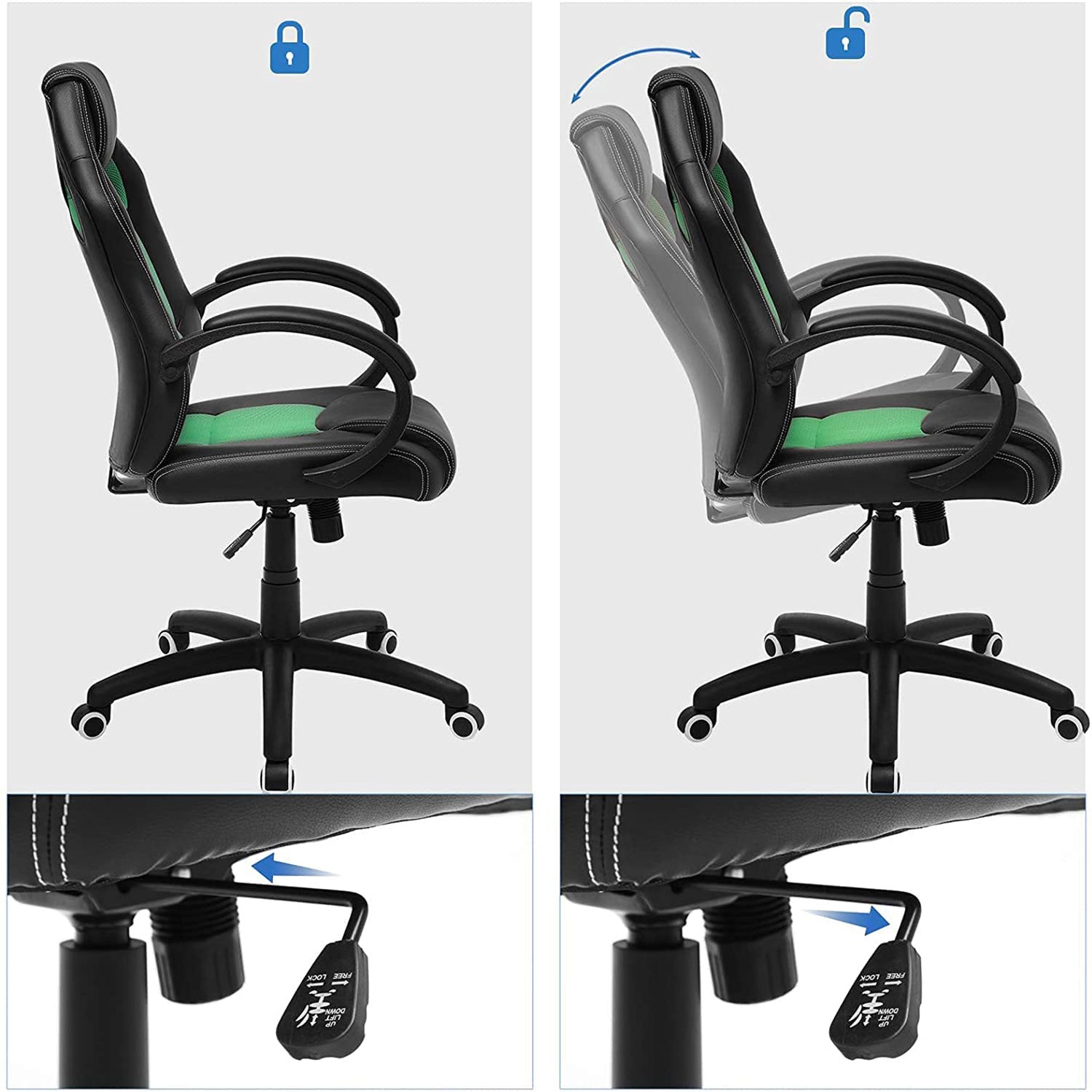 Swivel Computer Chair - PU - Blue - 360-Degree Tilt Function