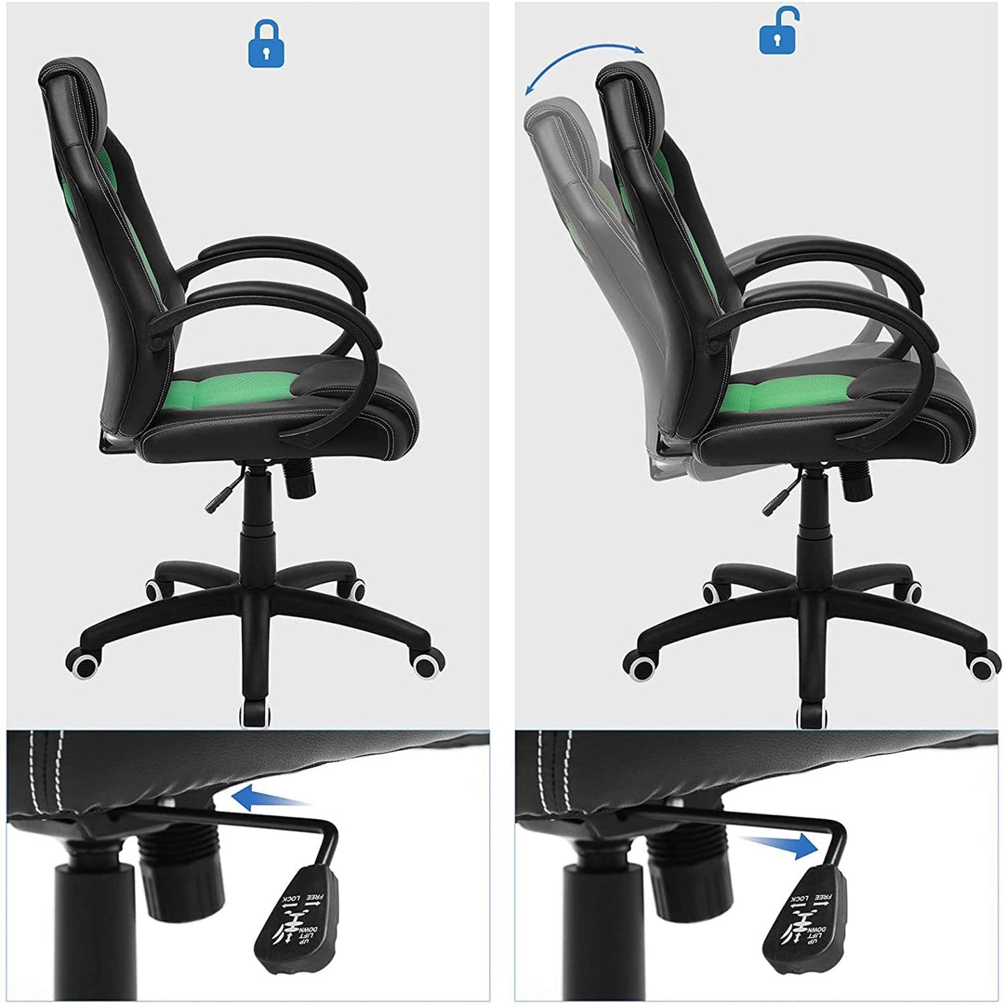 Swivel Computer Chair - PU - Blue - 360-Degree Tilt Function