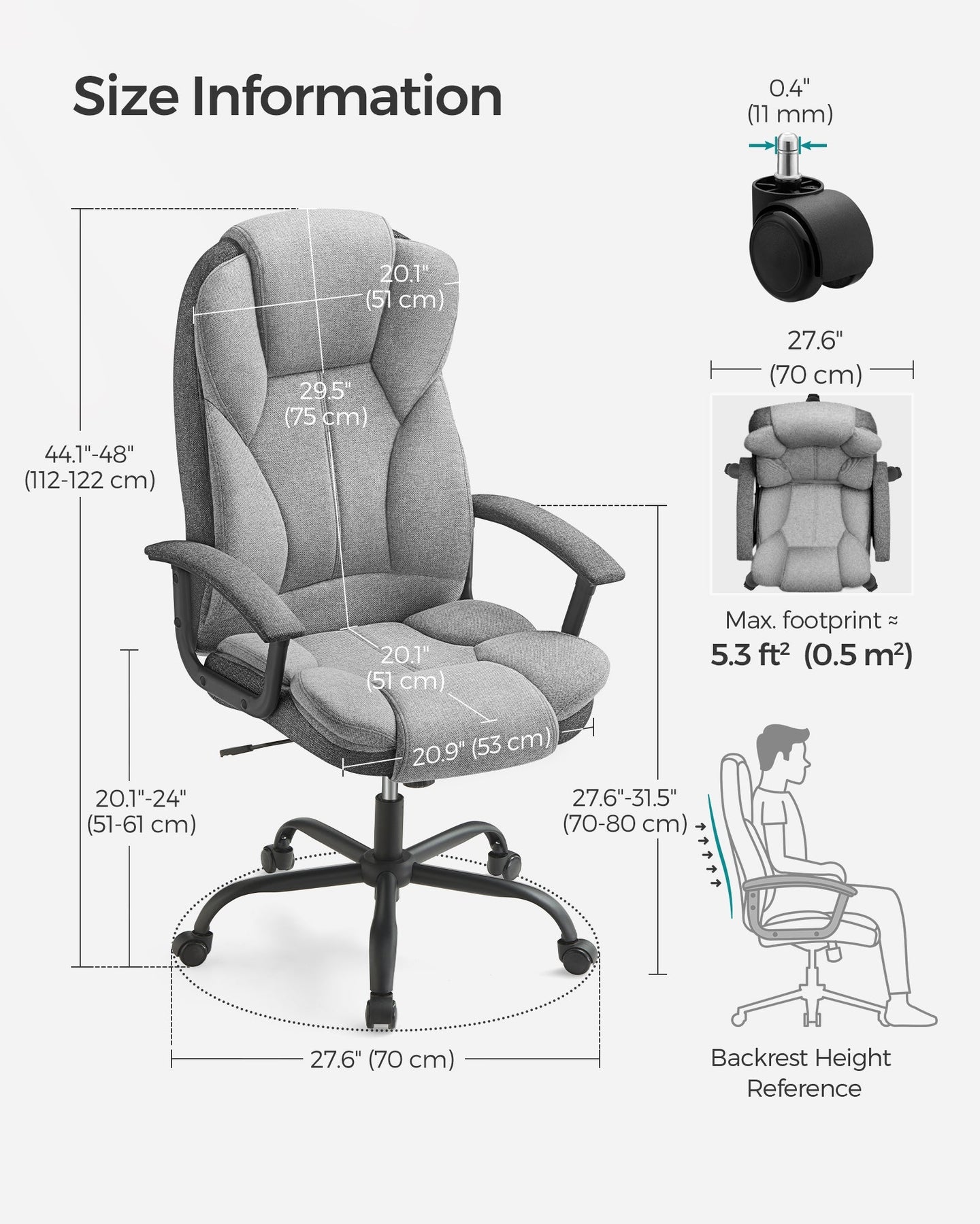 Swivel Office Chair - PU Leather - Dove Grey and Ink Black - High Back with Armrests and Tilt Function