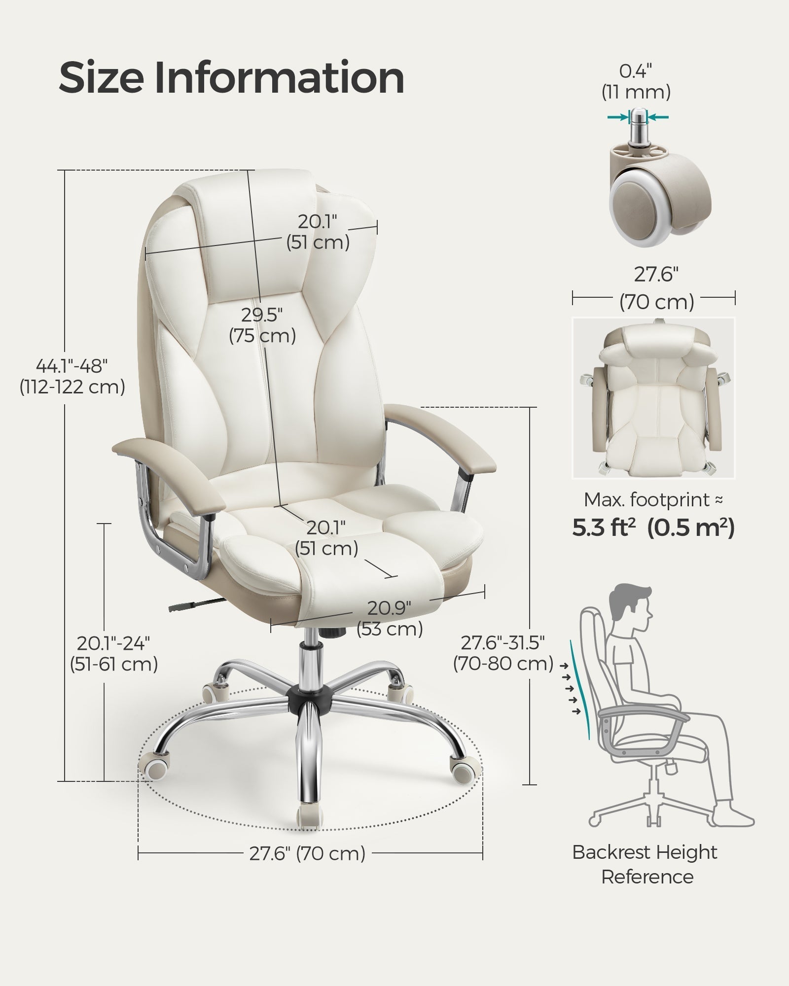 Office Chair - PU - Cream White - High Back