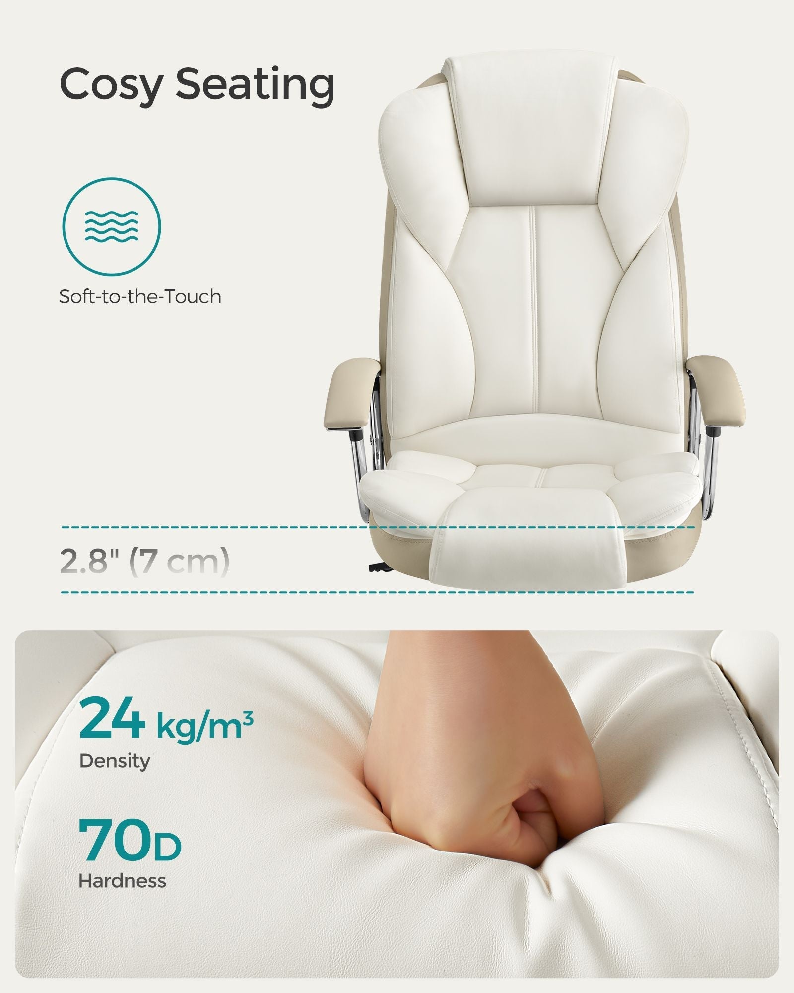 Office Chair - PU - Cream White - High Back
