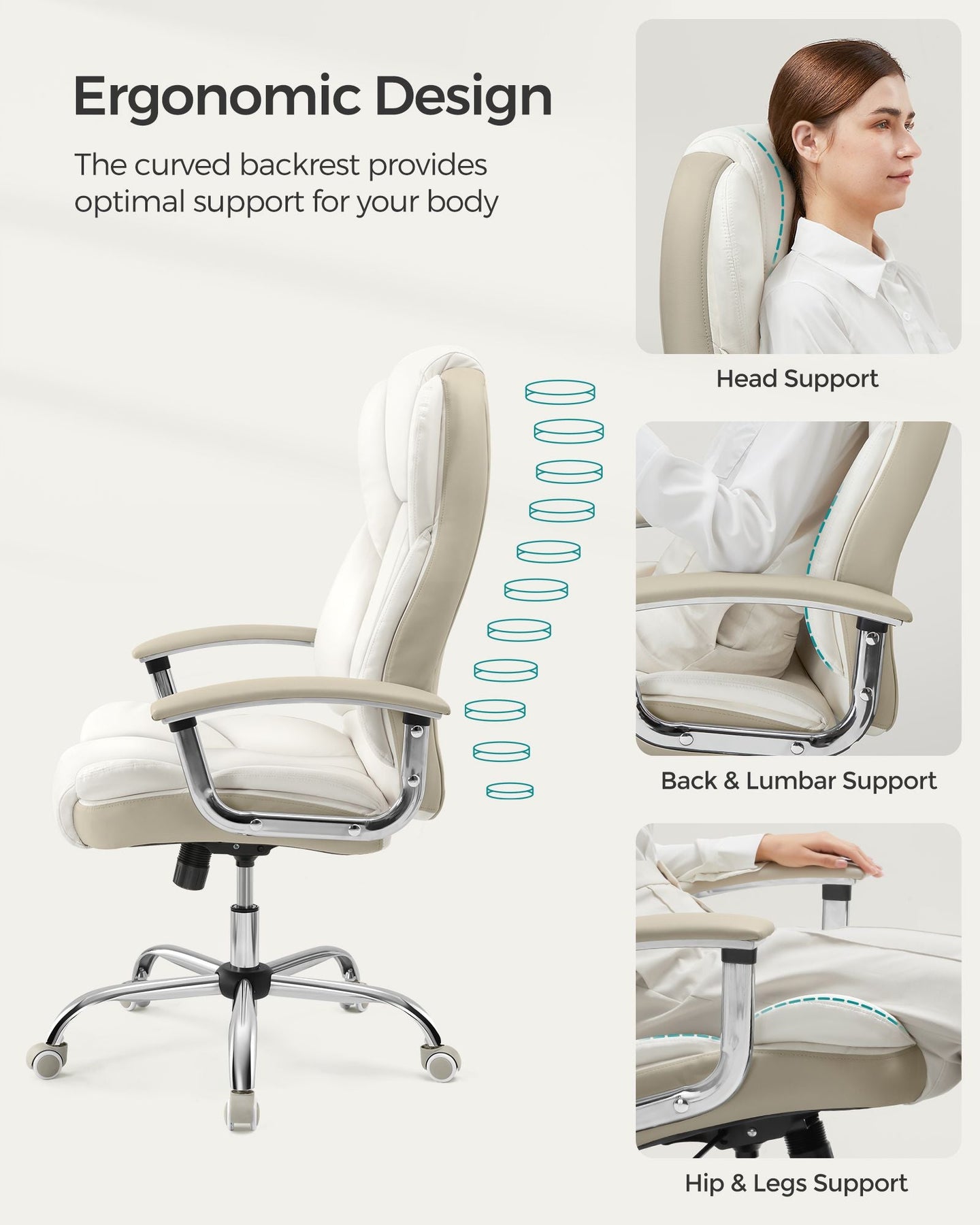 Office Chair - PU - Cream White - High Back