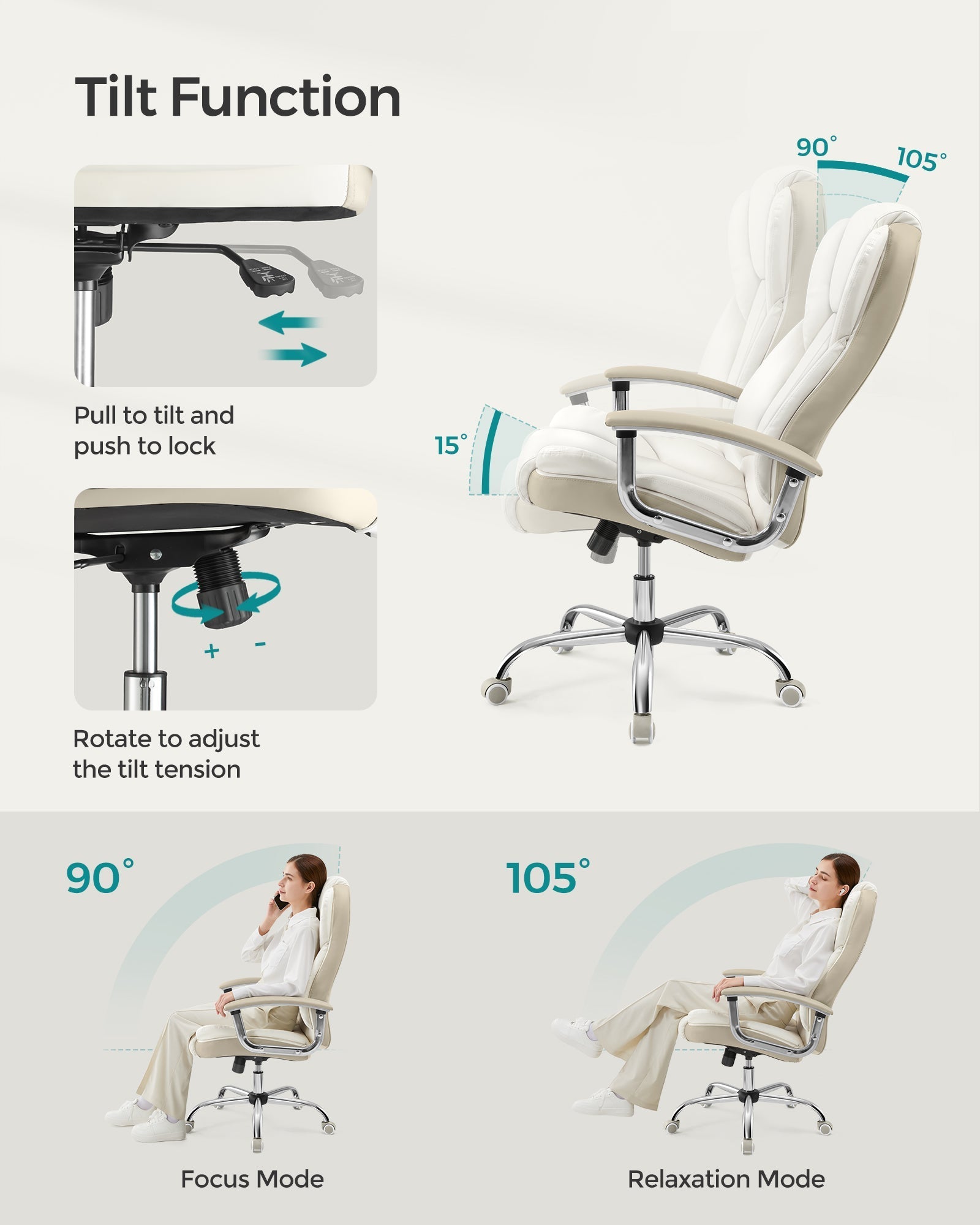 Office Chair - PU - Cream White - High Back