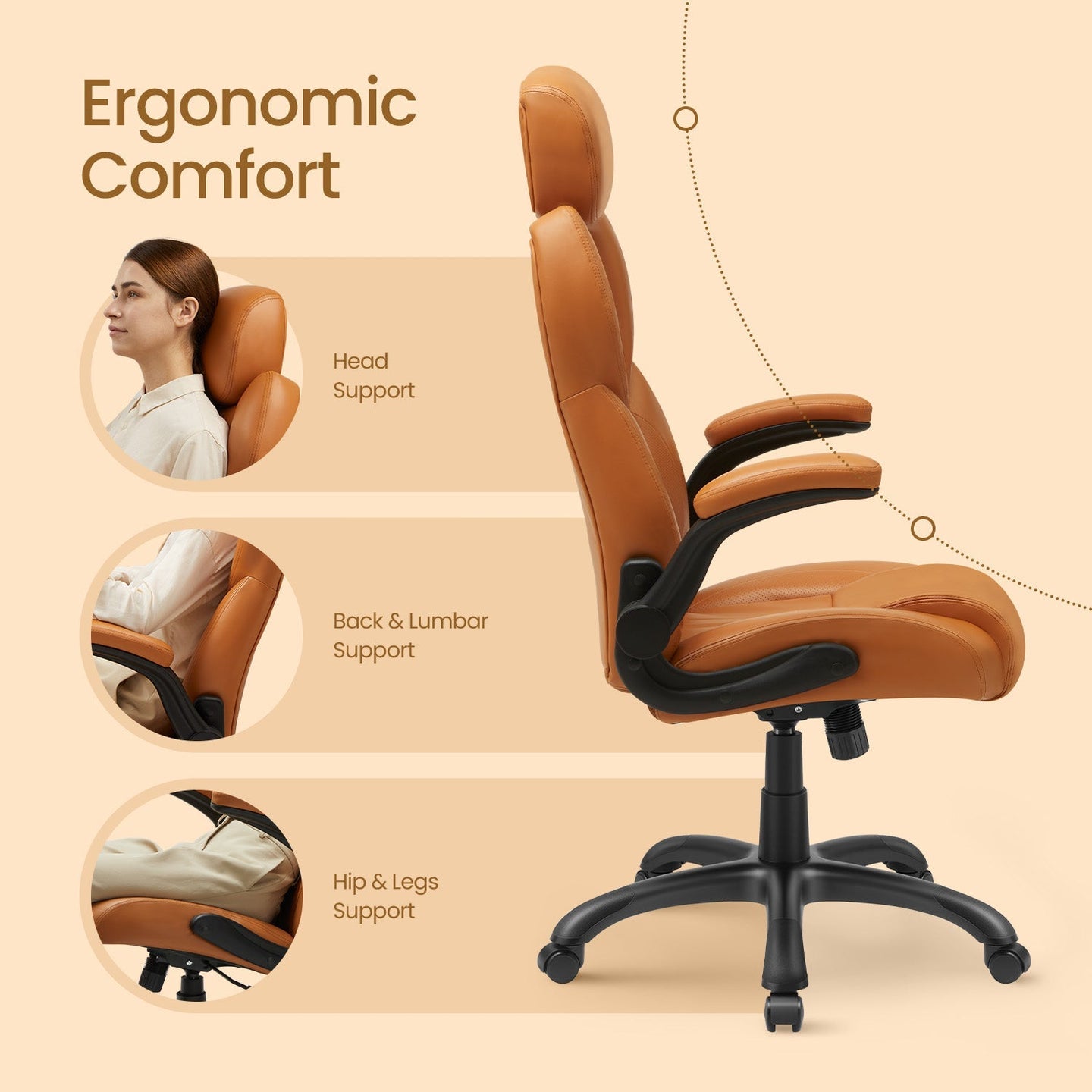 Ergonomic Gaming Chair - PU - Brown - Adjustable Headrest