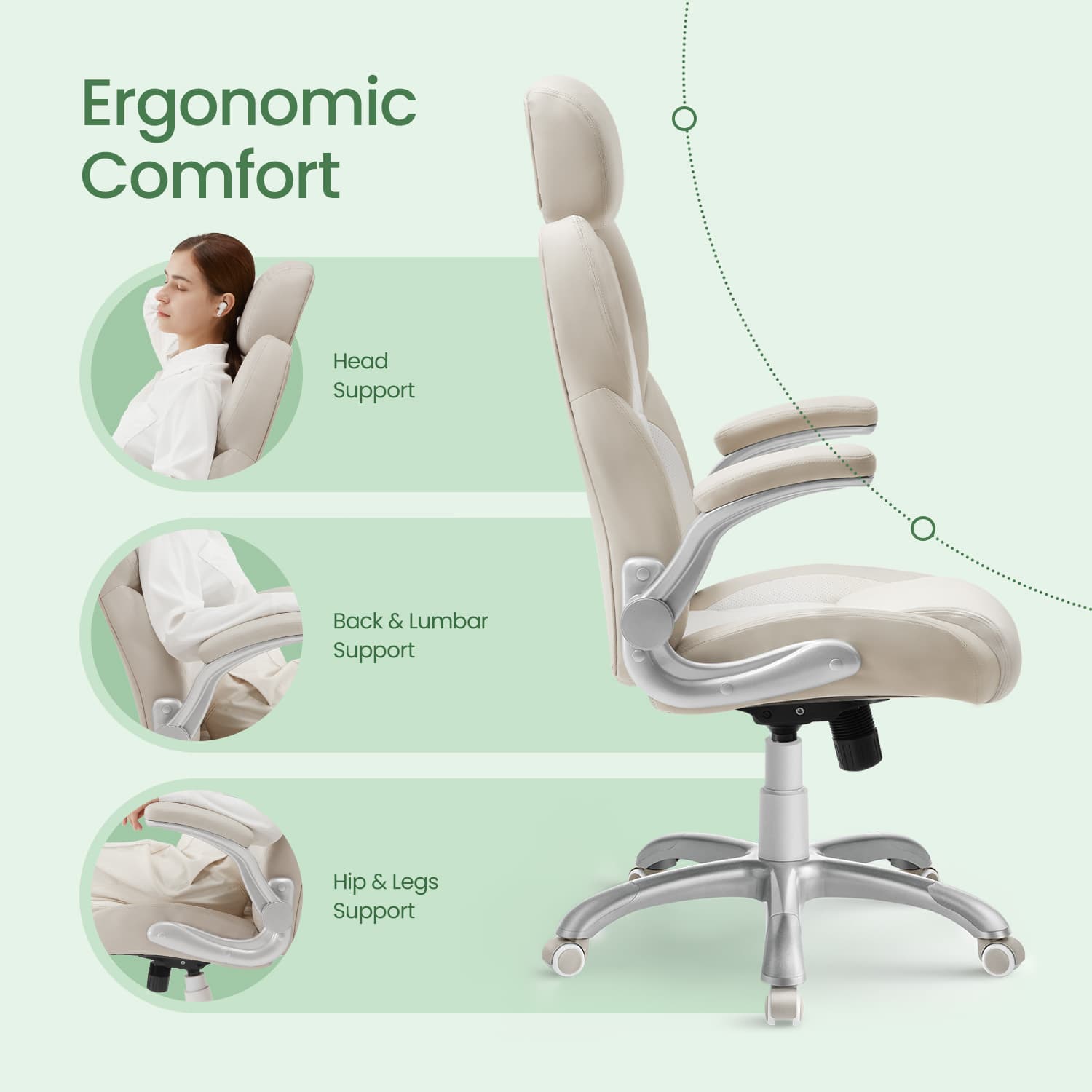 Gaming Chair - PU - White - Ergonomic Design with Adjustable Headrest and Foldable Armrests
