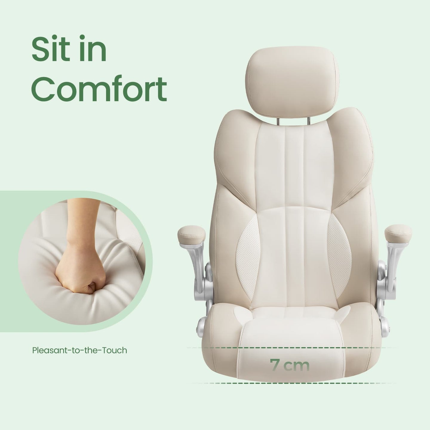 Gaming Chair - PU - White - Ergonomic Design with Adjustable Headrest and Foldable Armrests