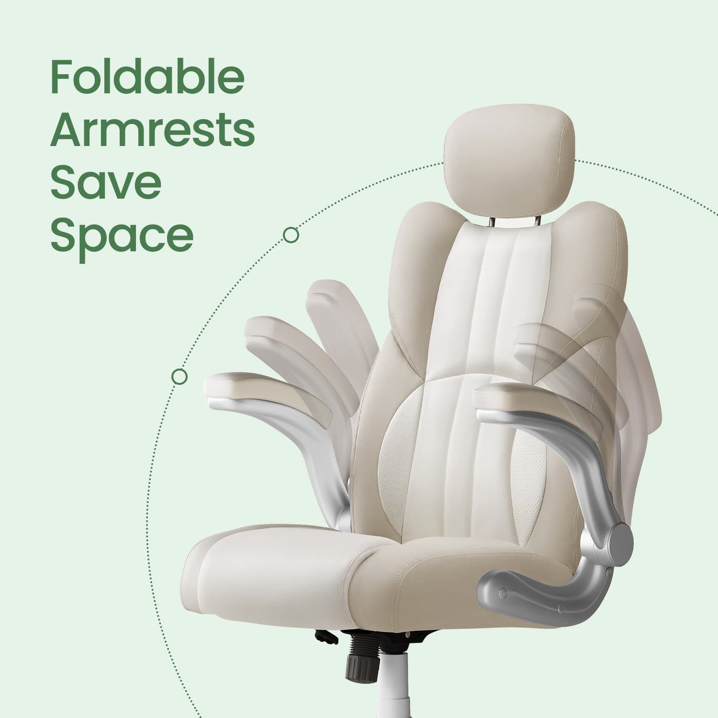 Gaming Chair - PU - White - Ergonomic Design with Adjustable Headrest and Foldable Armrests