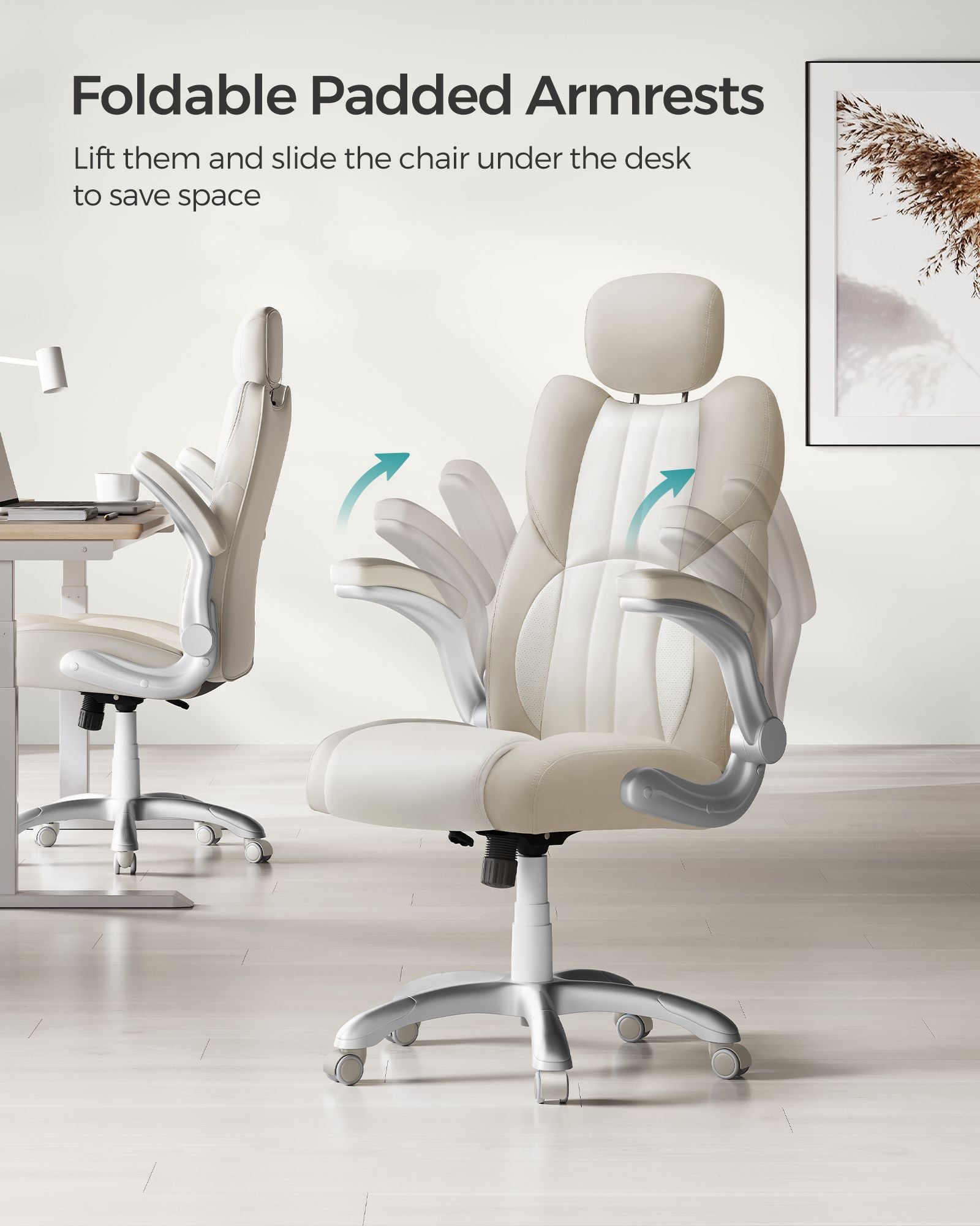 Ergonomic Gaming Chair - PU - Cream White - Height Adjustable with Tilt Function