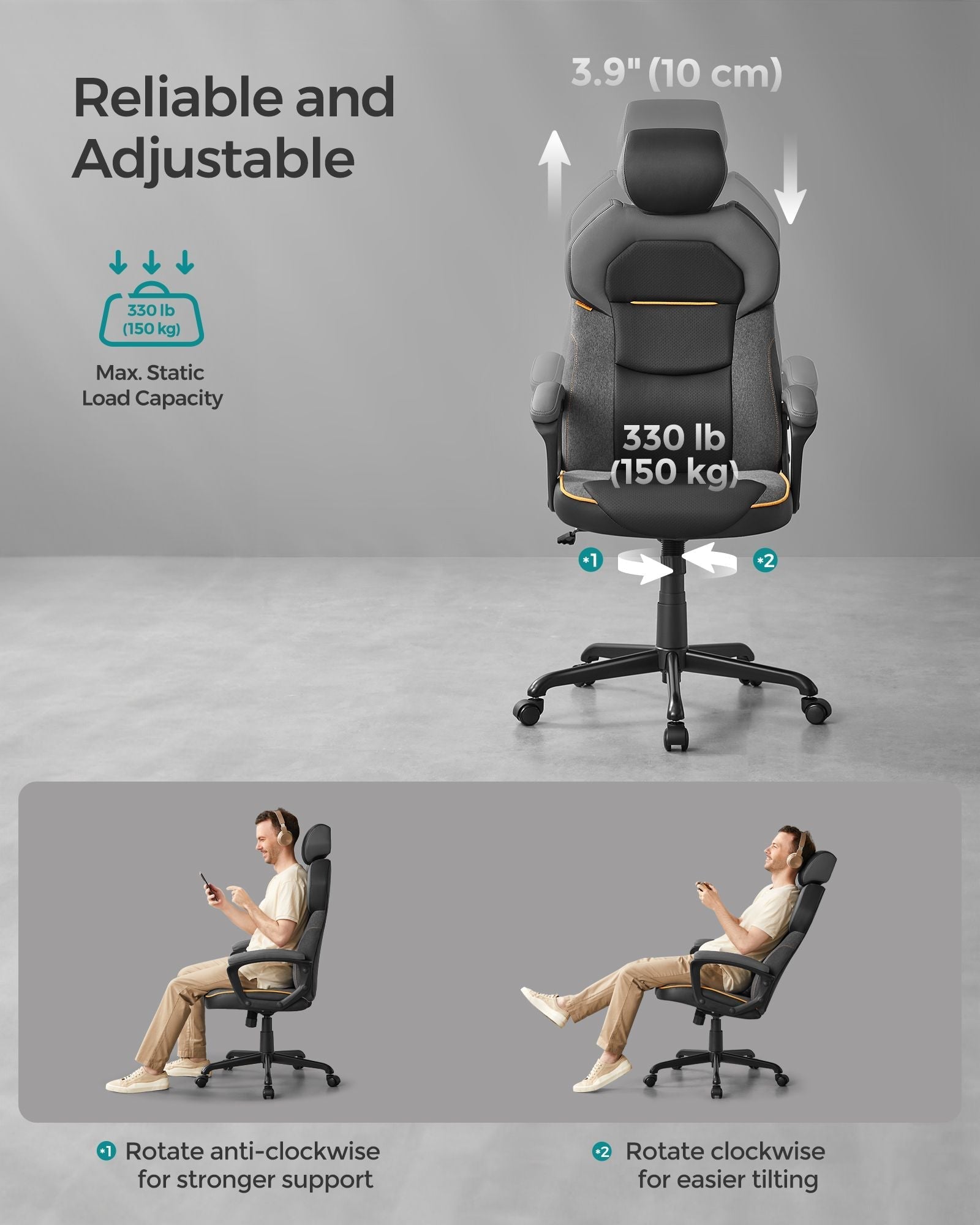 Office Chair - PU - Classic Black - Height Adjustable