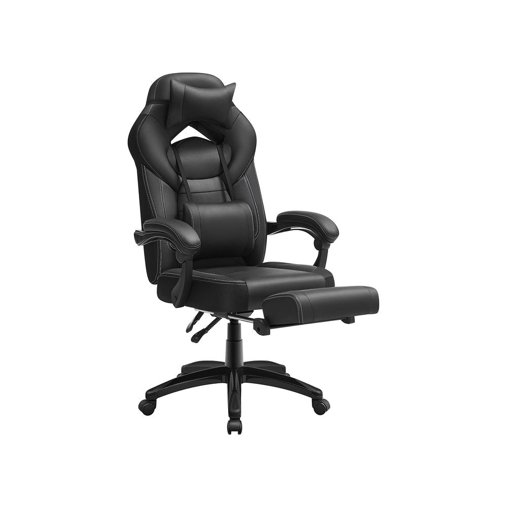 Gaming Chair - Faux Leather - Black and Blue - Ergonomic Design with Footrest and Adjustable Headrest
