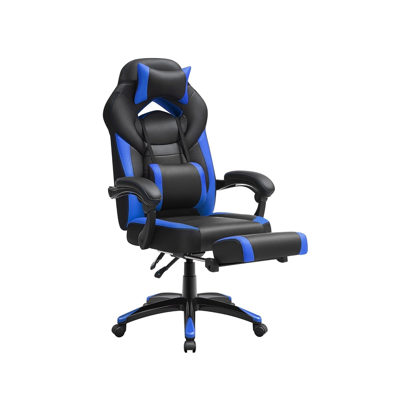 Gaming Chair - Faux Leather - Black and Blue - Ergonomic Design with Footrest and Adjustable Headrest